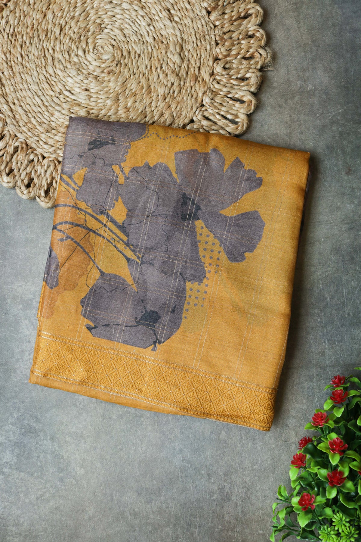 Mustard Yellow Soft Tussar Silk Saree - Mokshaa