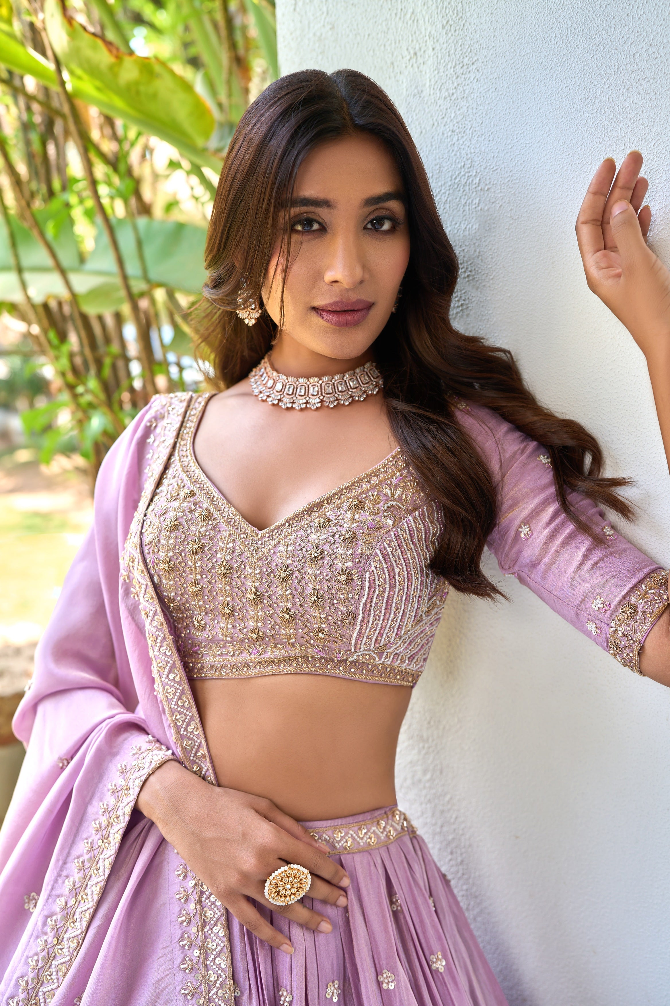 Lavender Tissue Lehenga with Hand Embroidery & Sequin Accents