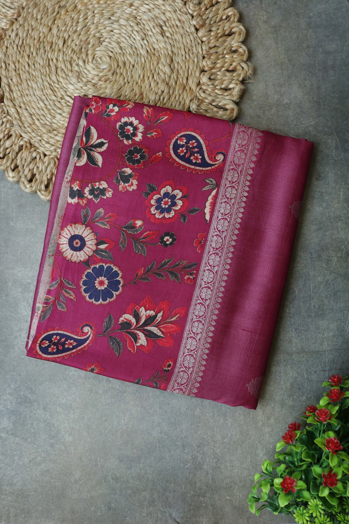 Rani Pink Tussar Silk Saree - Mokshaa