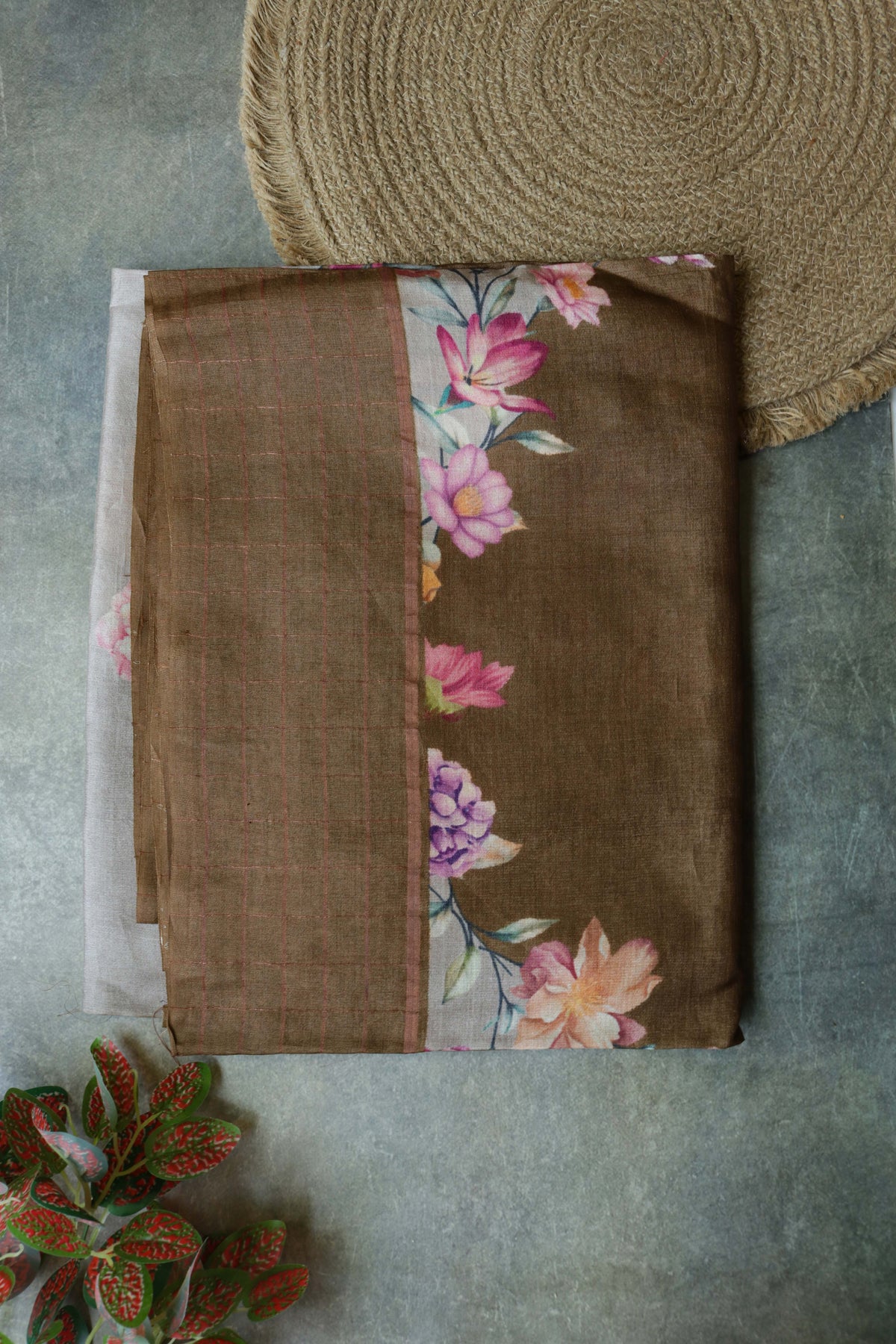 Coffee Brown Tussar Silk Saree - Mokshaa