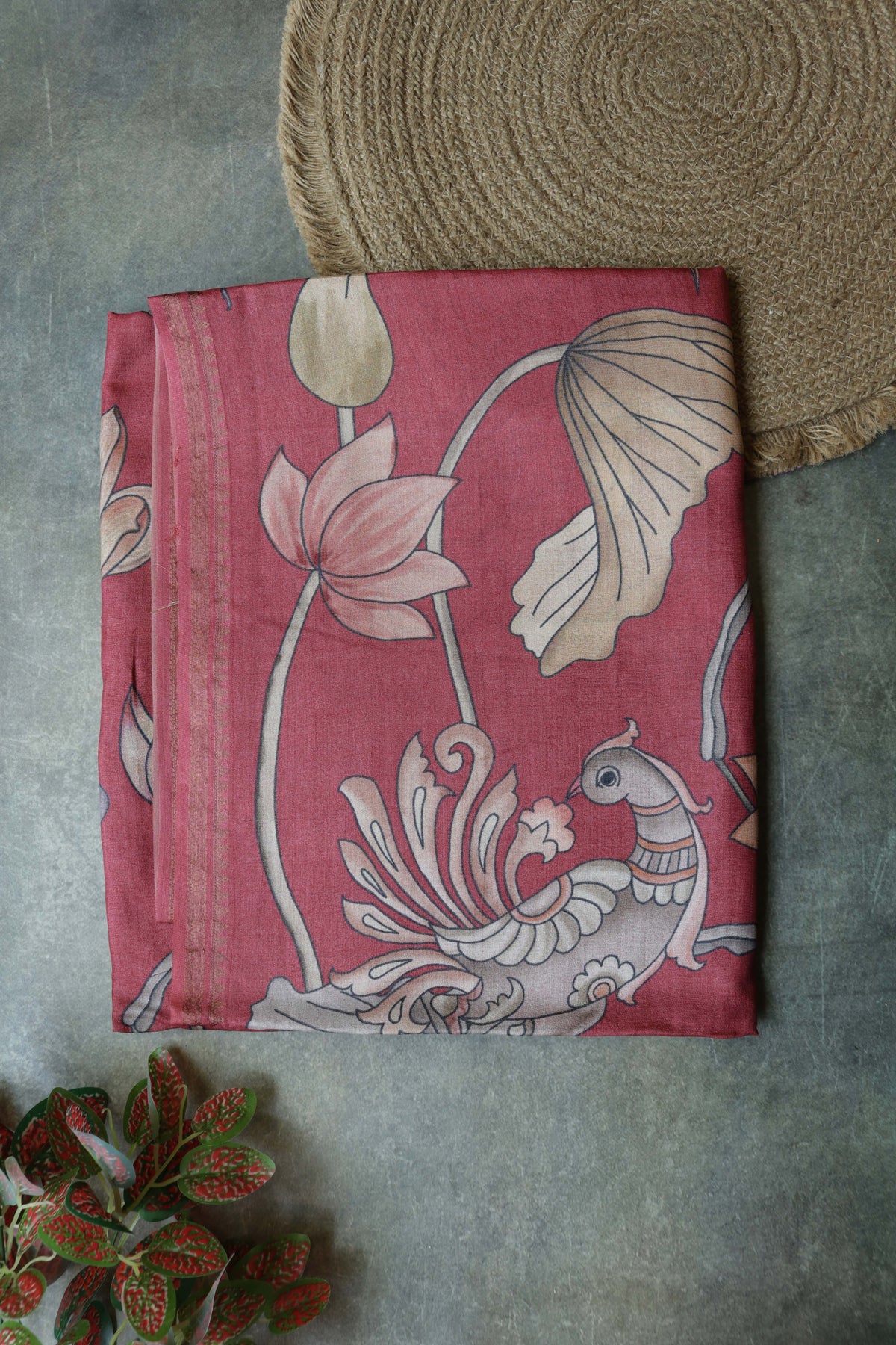 Rose Pink Tussar Silk Saree