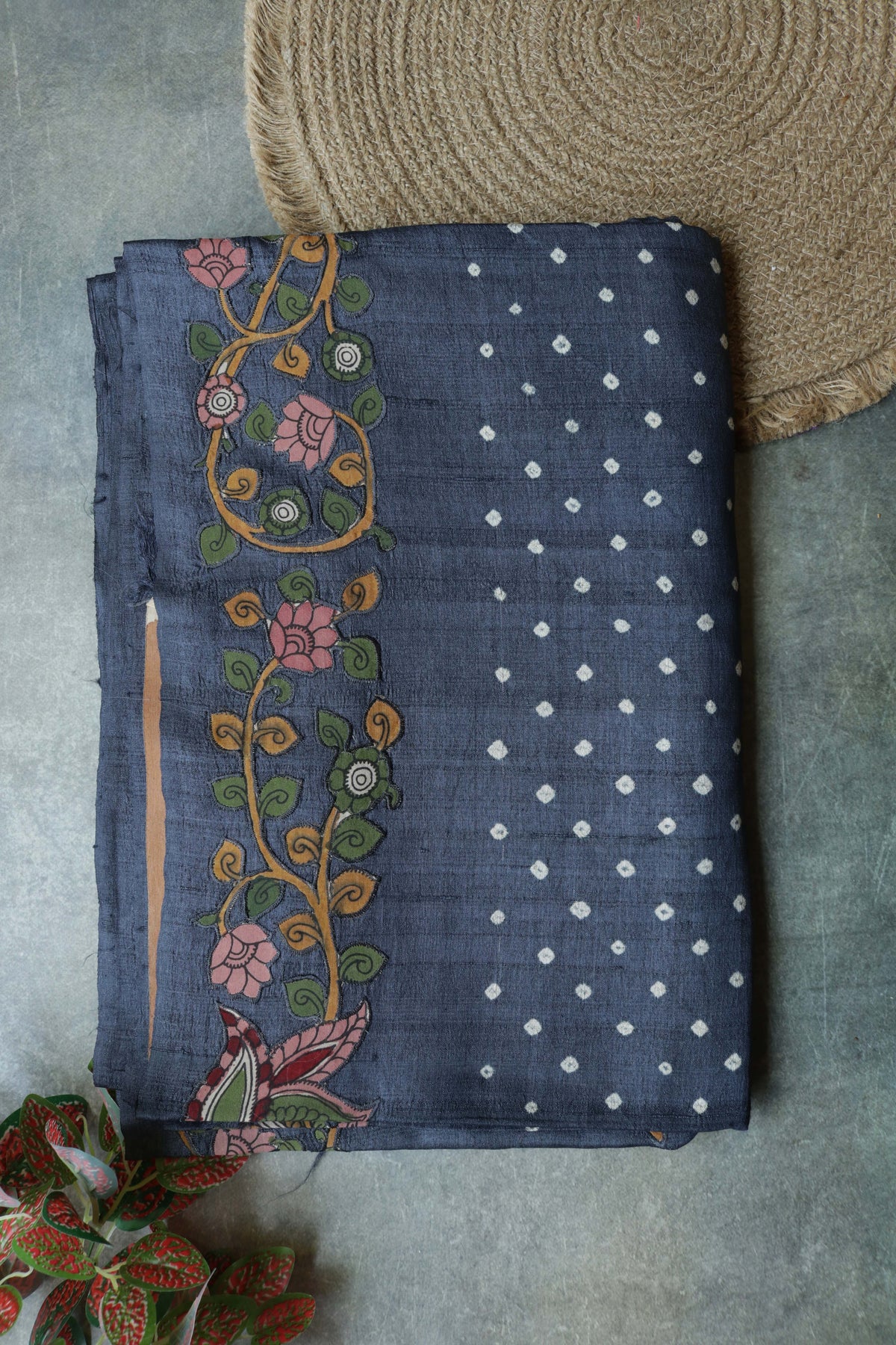 Slate Blue Tussar Silk Saree