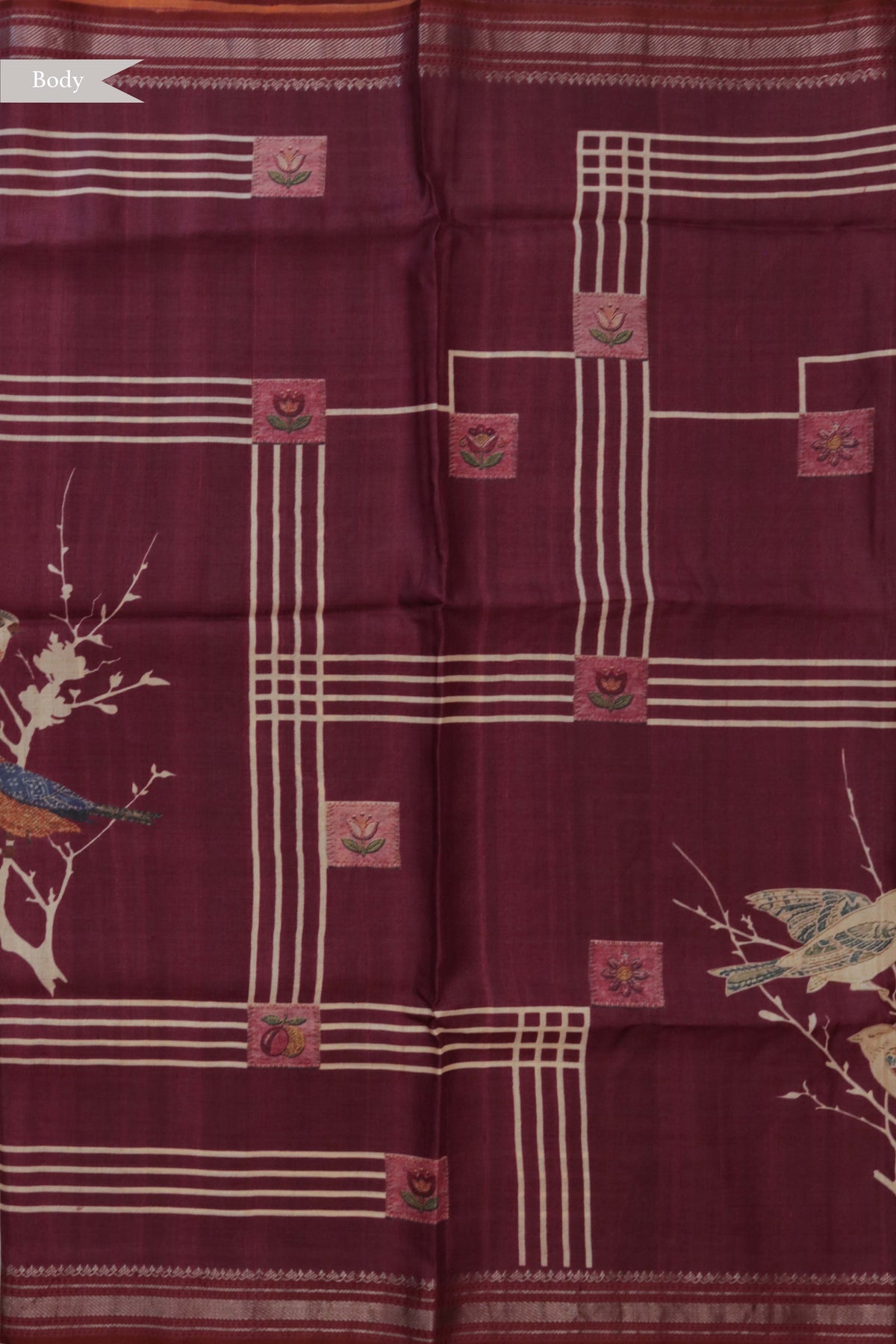 Wine Purple Tussar Silk Saree with Zari Border - Mokshaa