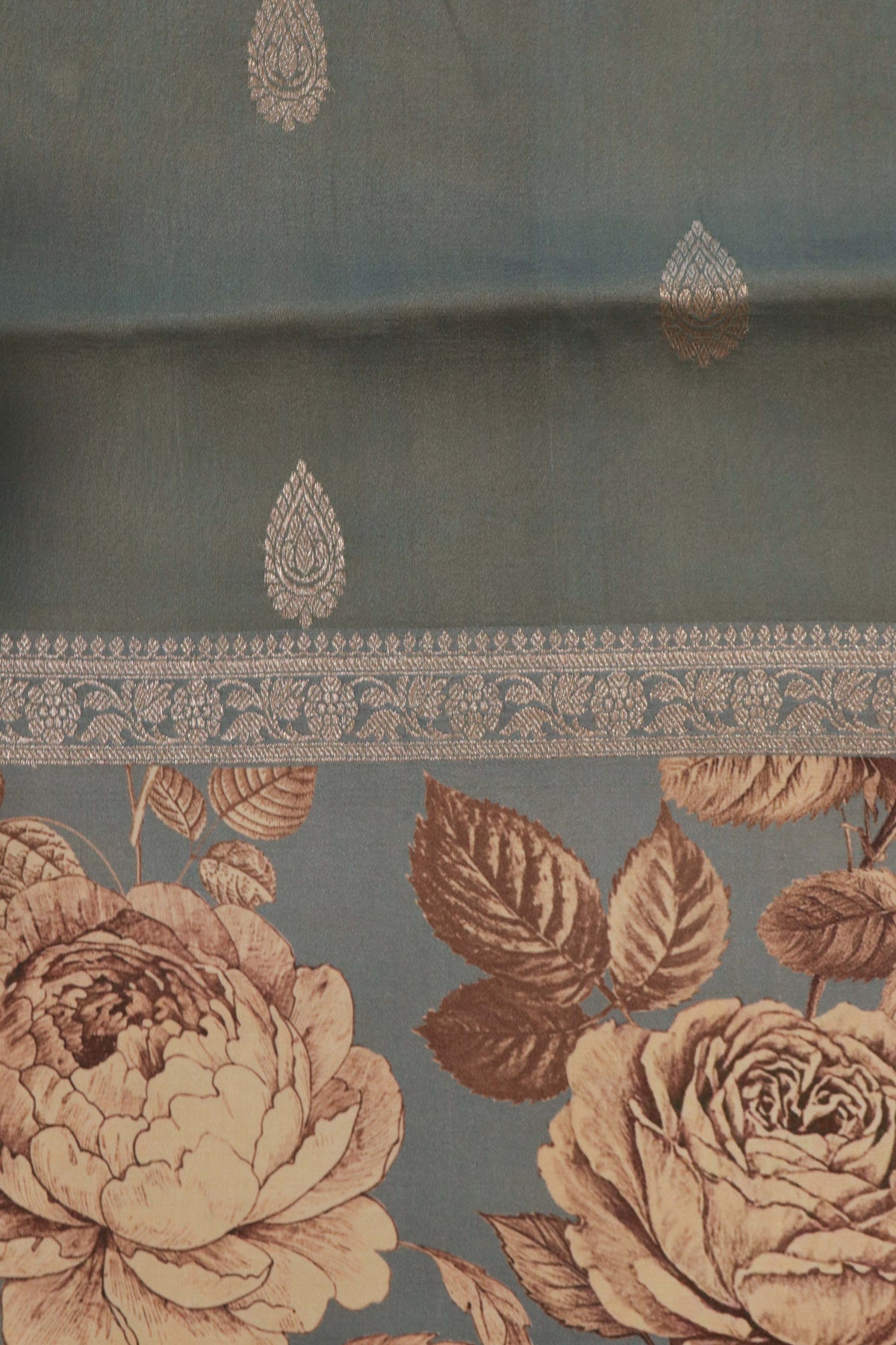 Dusty Blue Tussar Silk Saree - Mokshaa