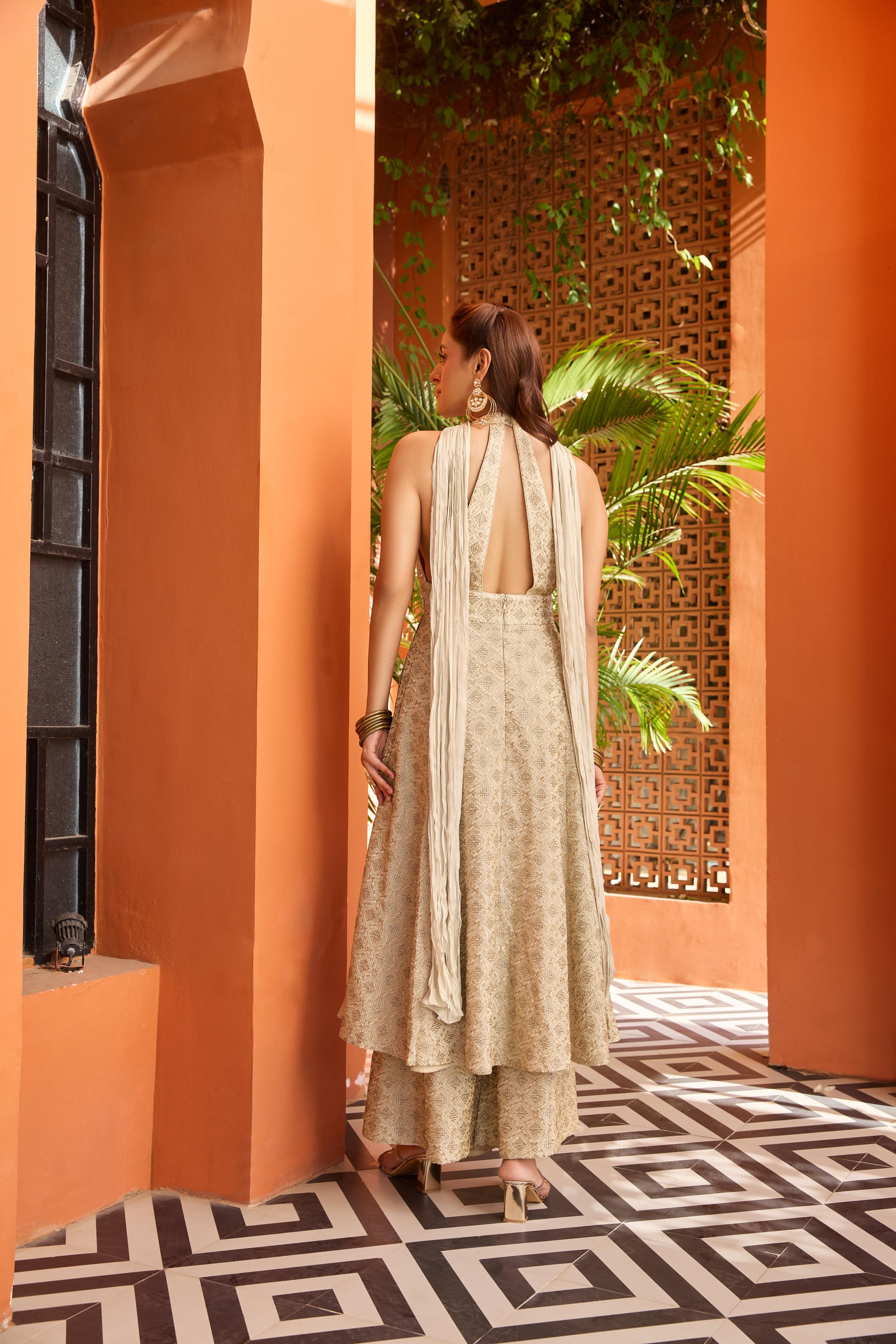 Champagne Gold Halter Kurta Set