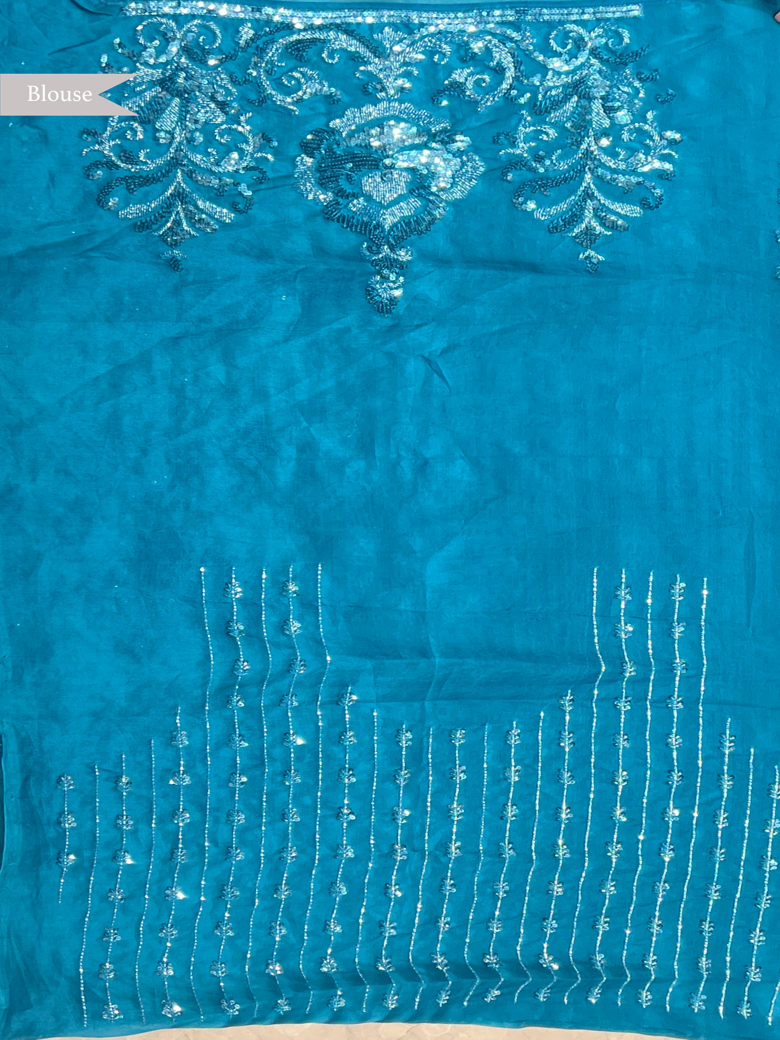 Teal Blue Organza Saree
