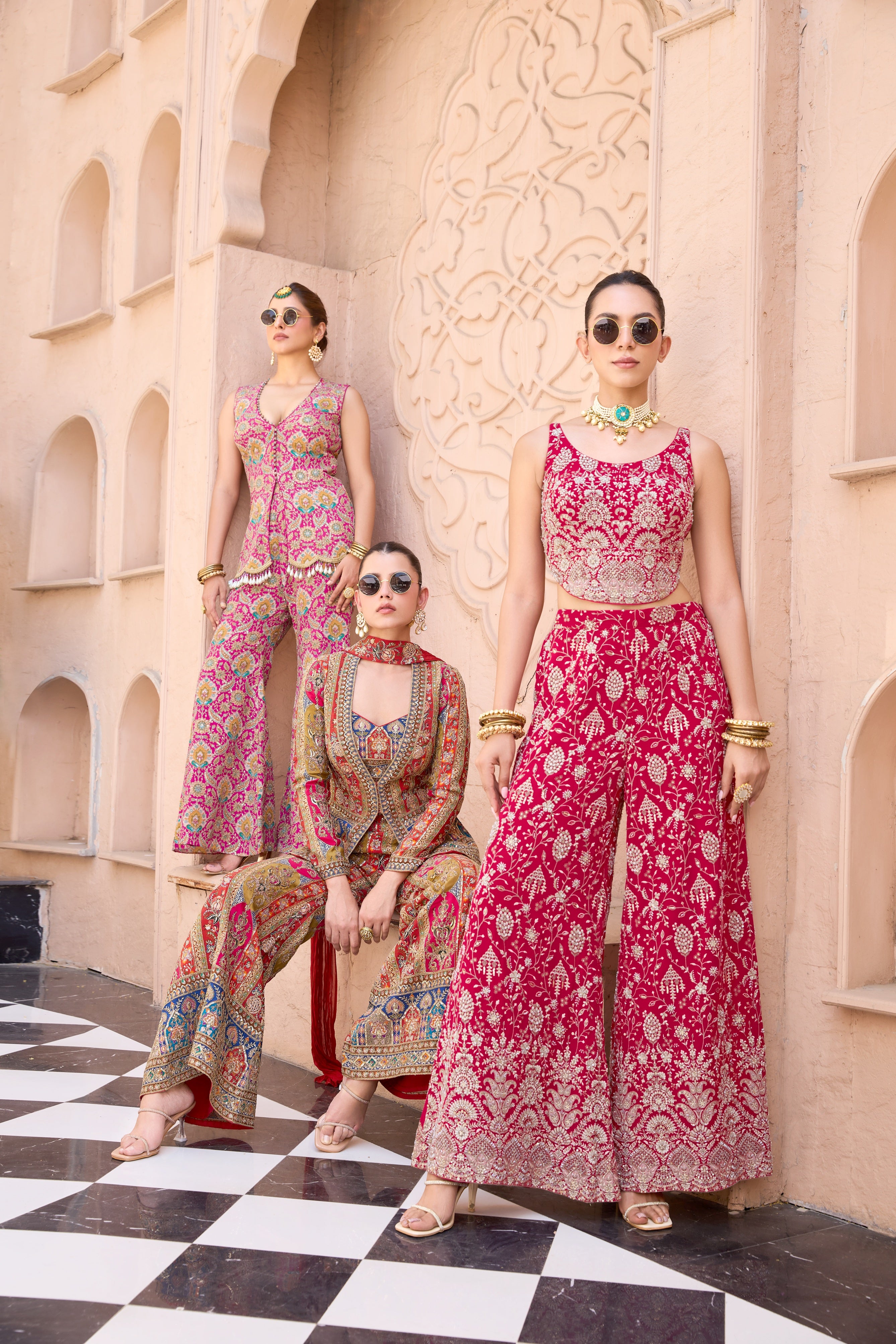 Rani Pink Embroidered Indo-Western Set