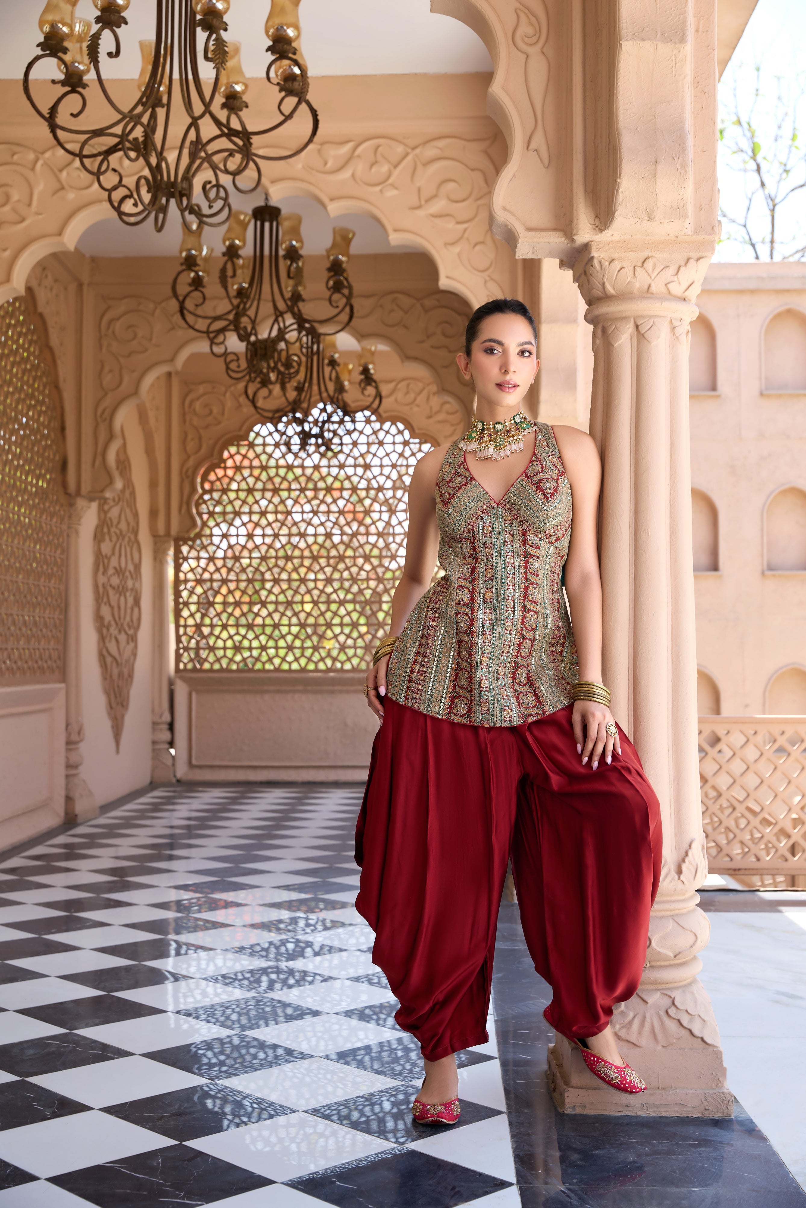 Deep Maroon Dhoti Set