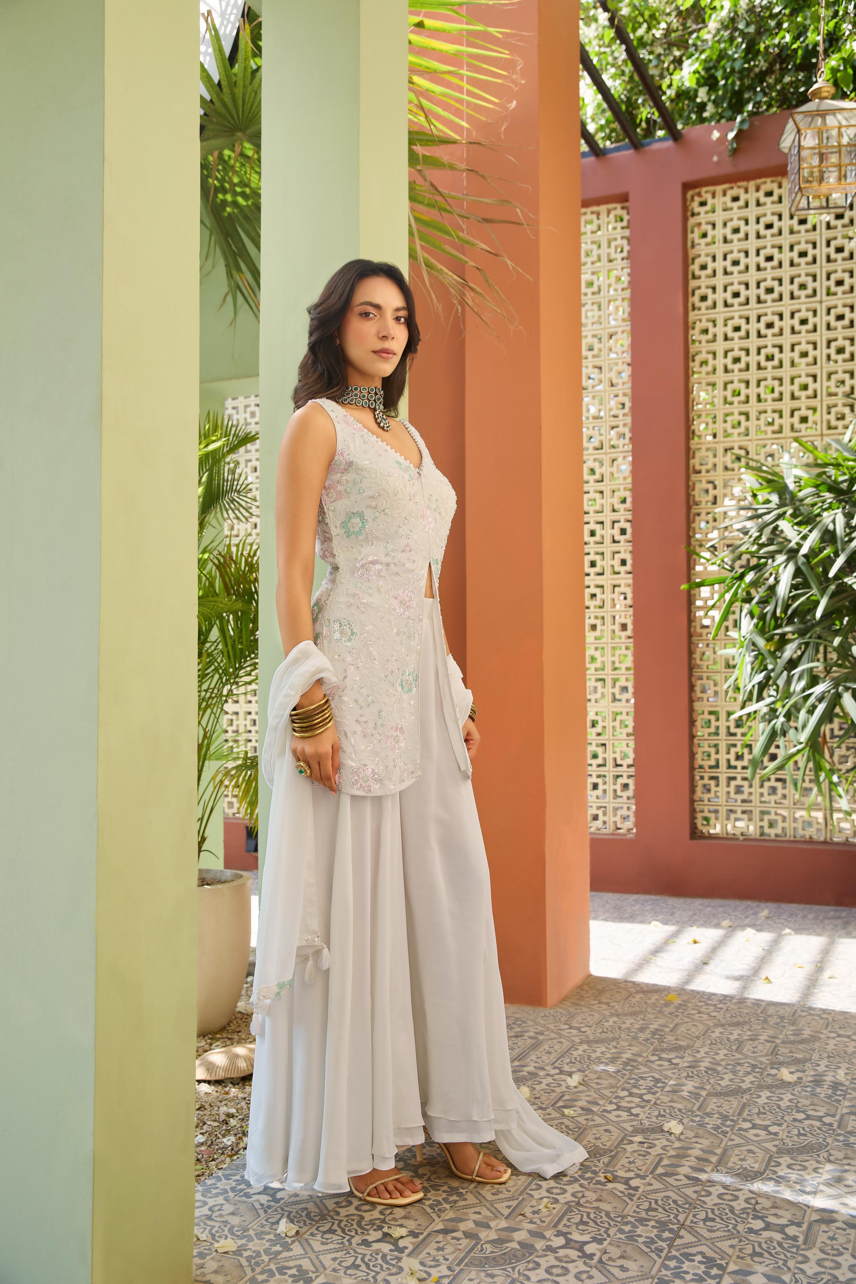 Ivory Embroidered Palazzo Set