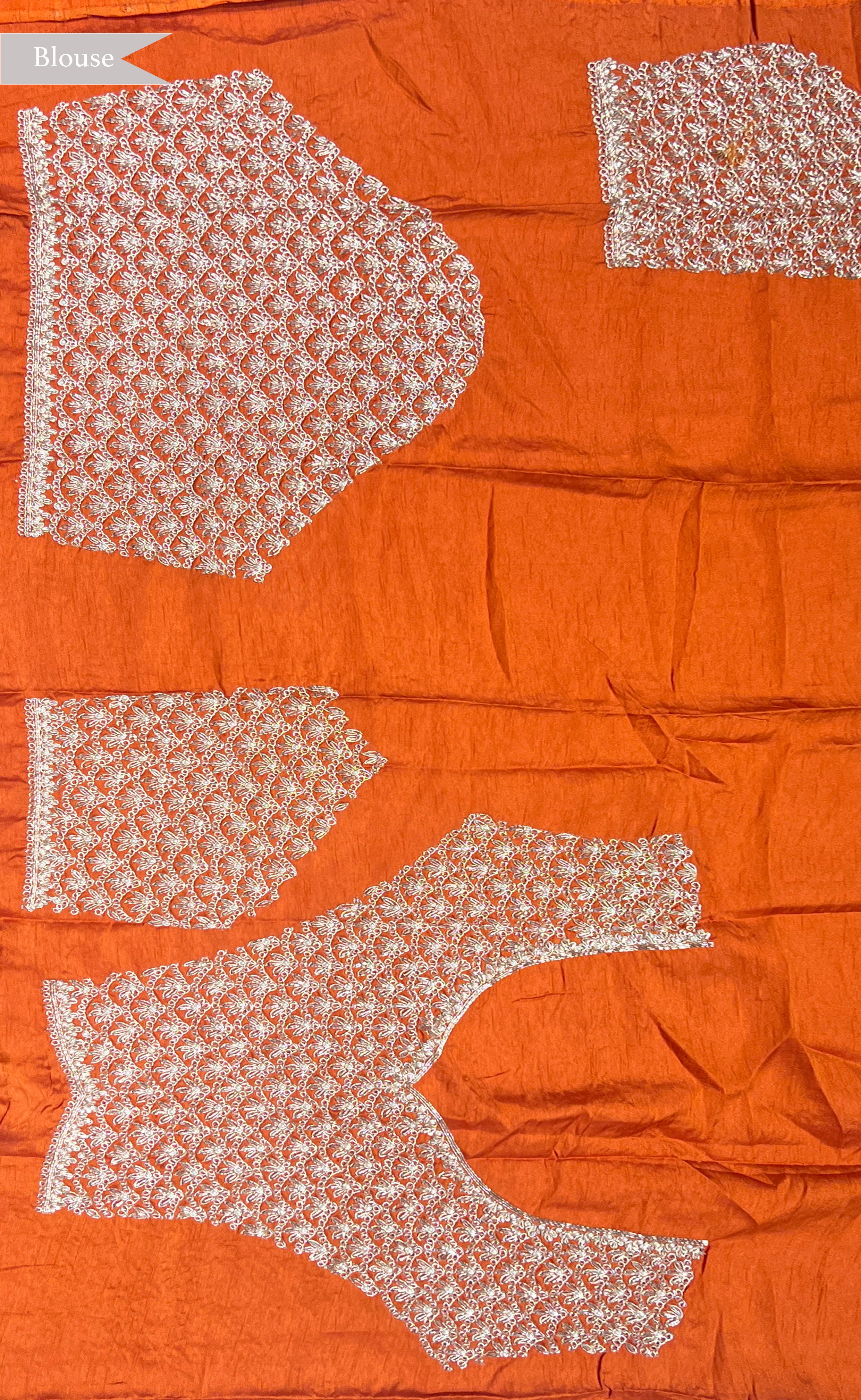 Orange Banarasi Silk Designer Saree with Zardosi Border - Mokshaa