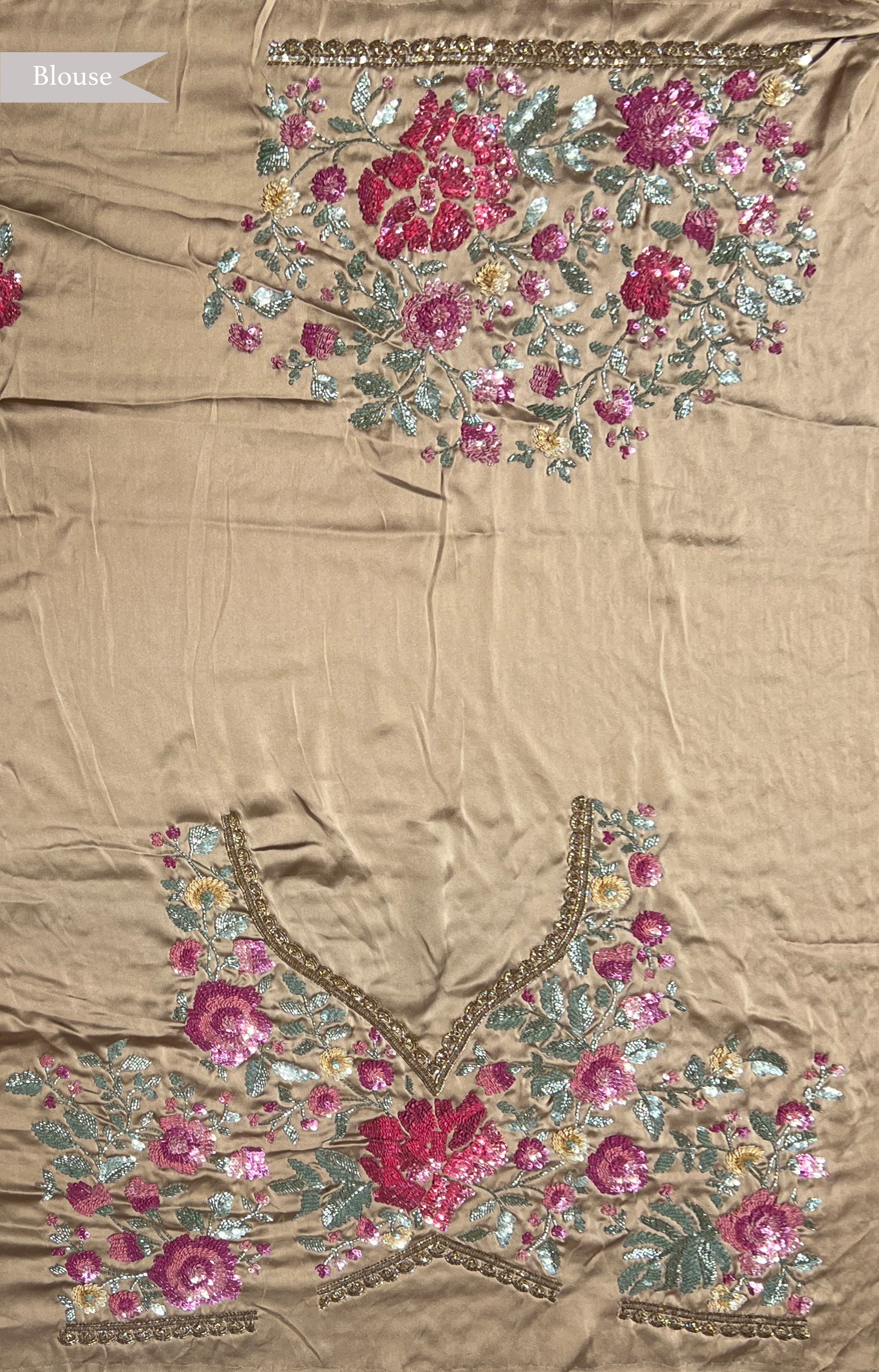 Gold Satin Floral Sequin Saree