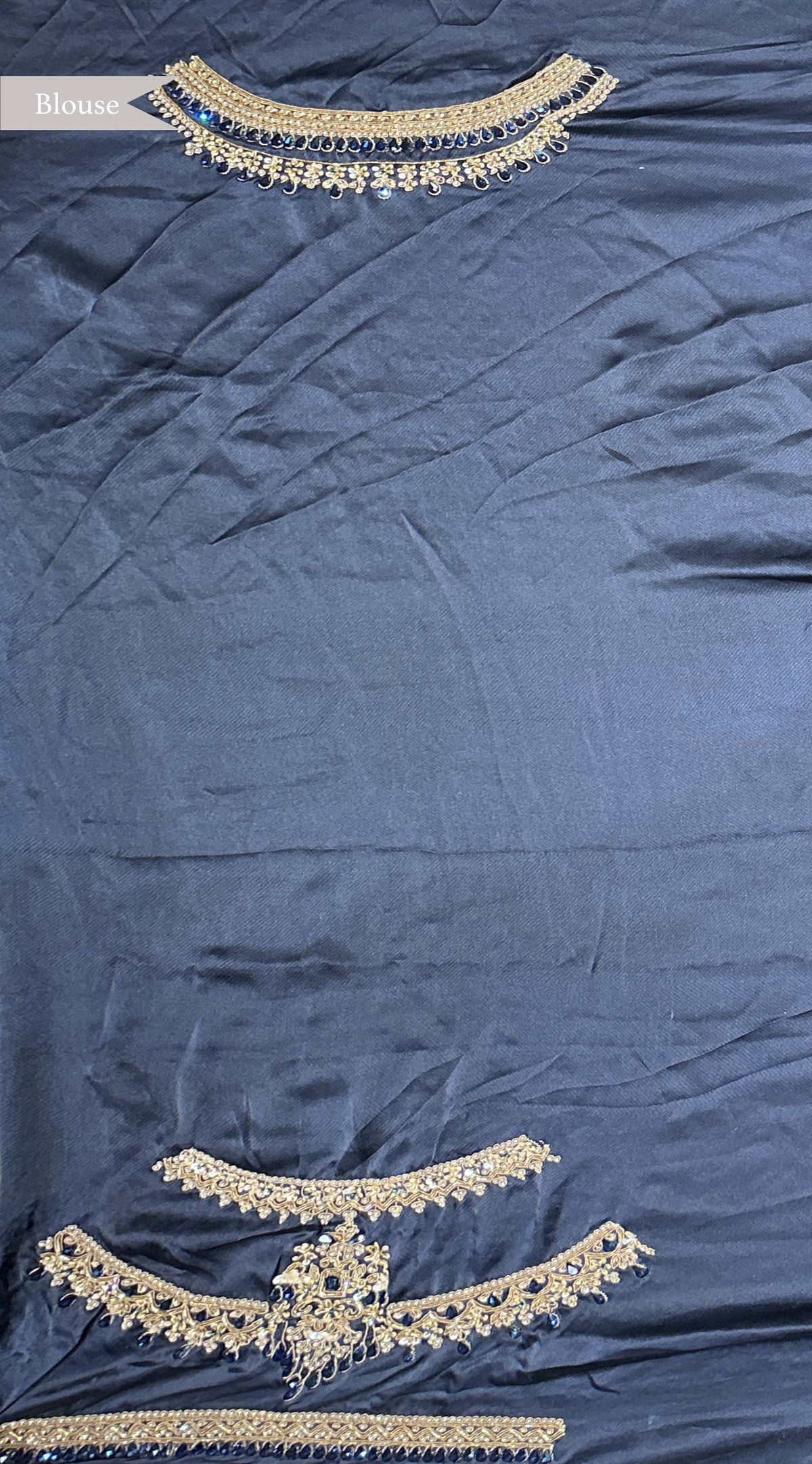 Navy Blue Digital Print Satin Saree