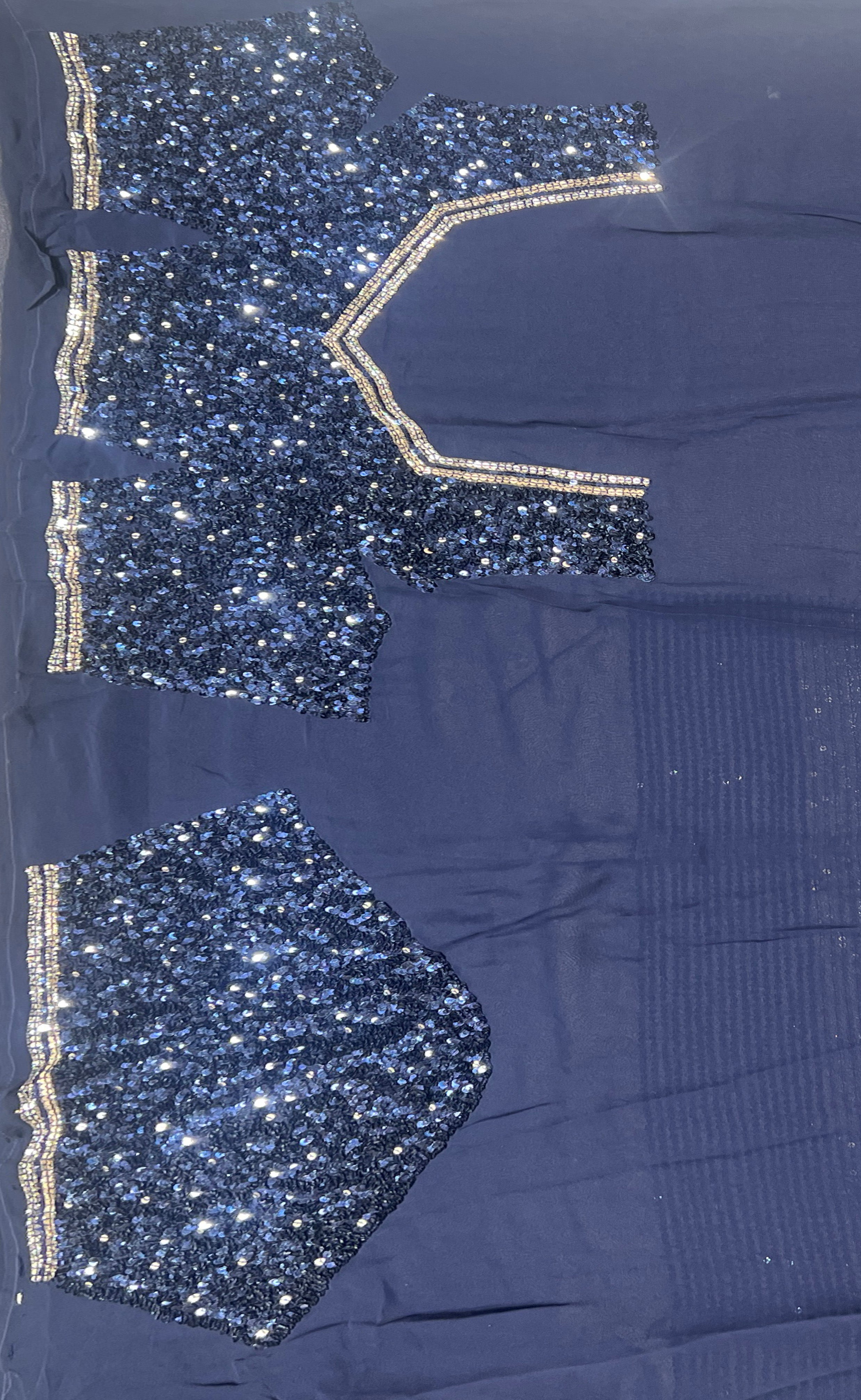 Blue Georgette Saree with Gold Sequin Work - Mokshaa
