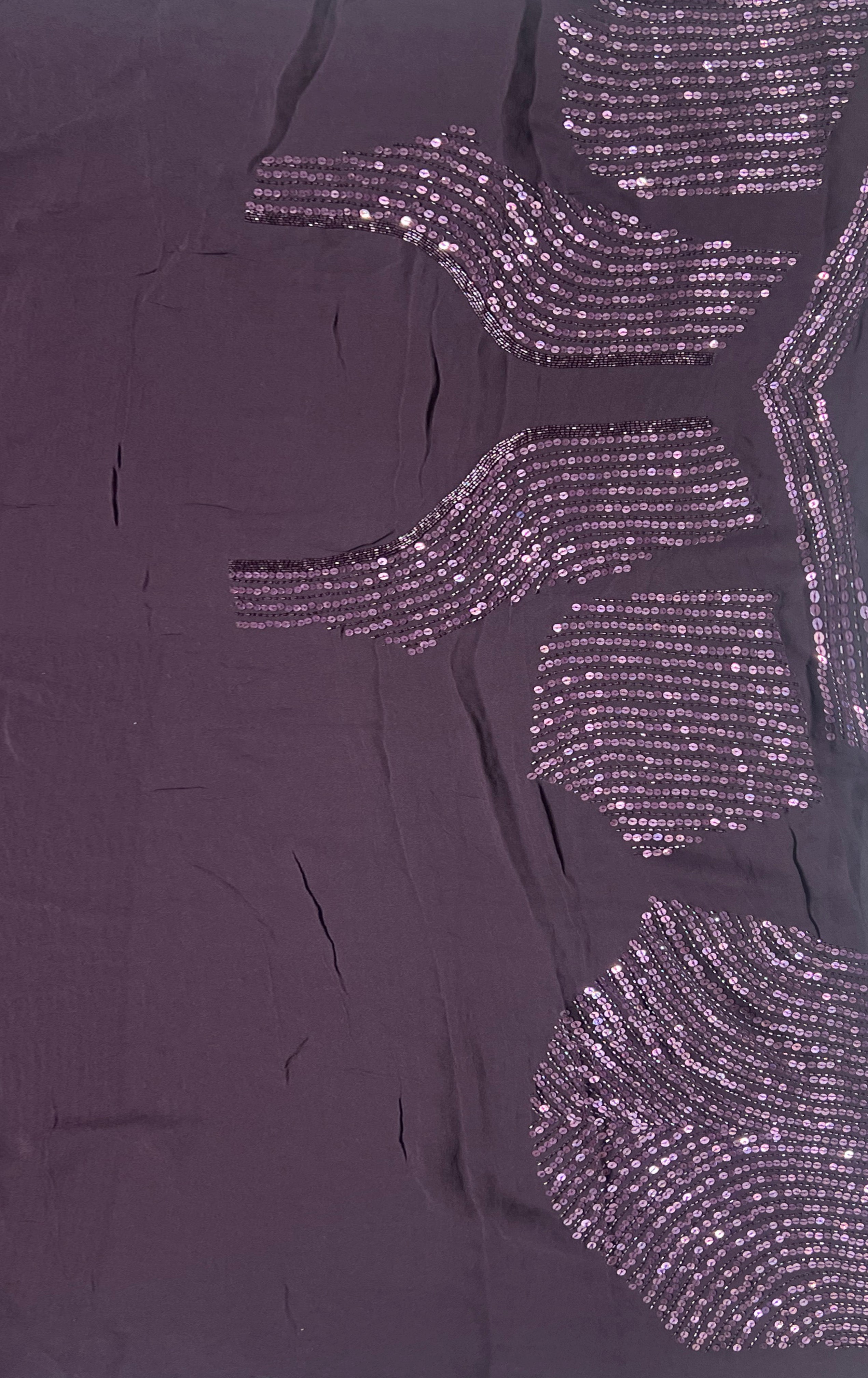 Dark Wine Georgette Saree with All-Over Sequins Work - Mokshaa