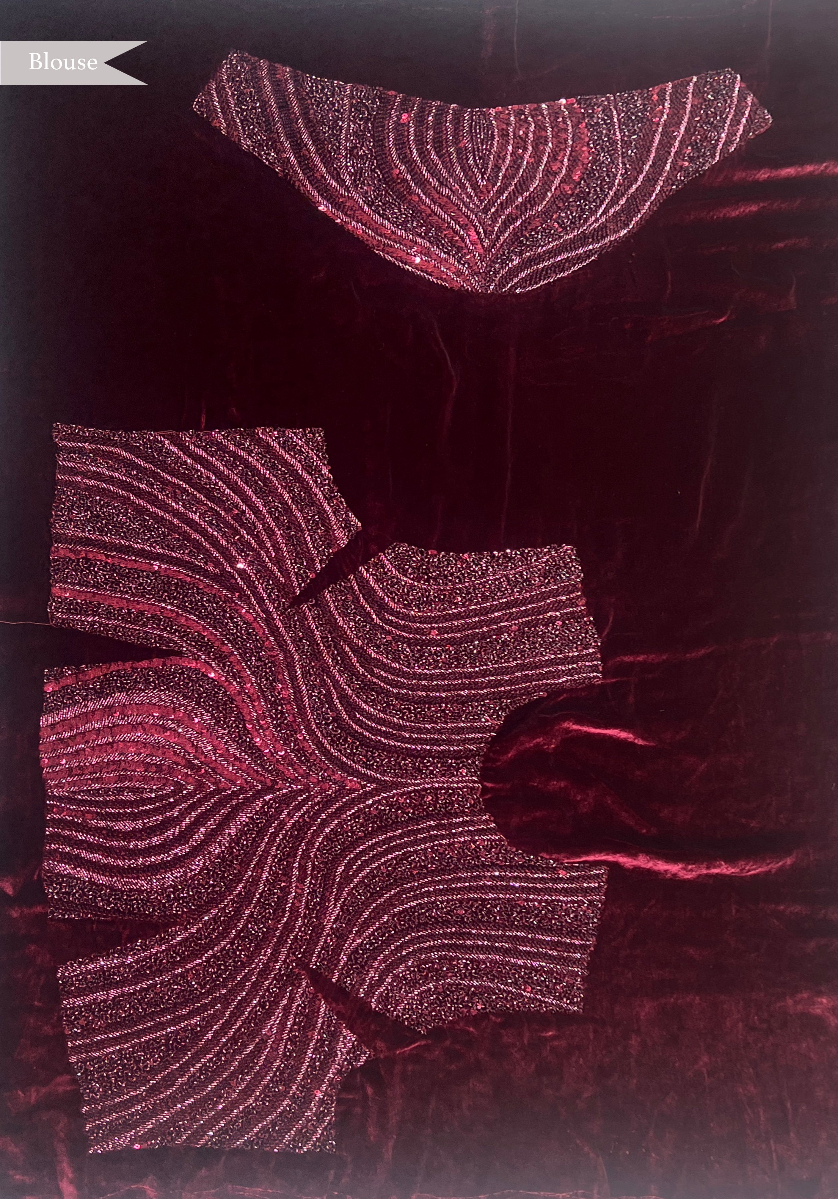 Maroon Satin Saree with Beaded Embroidery Border