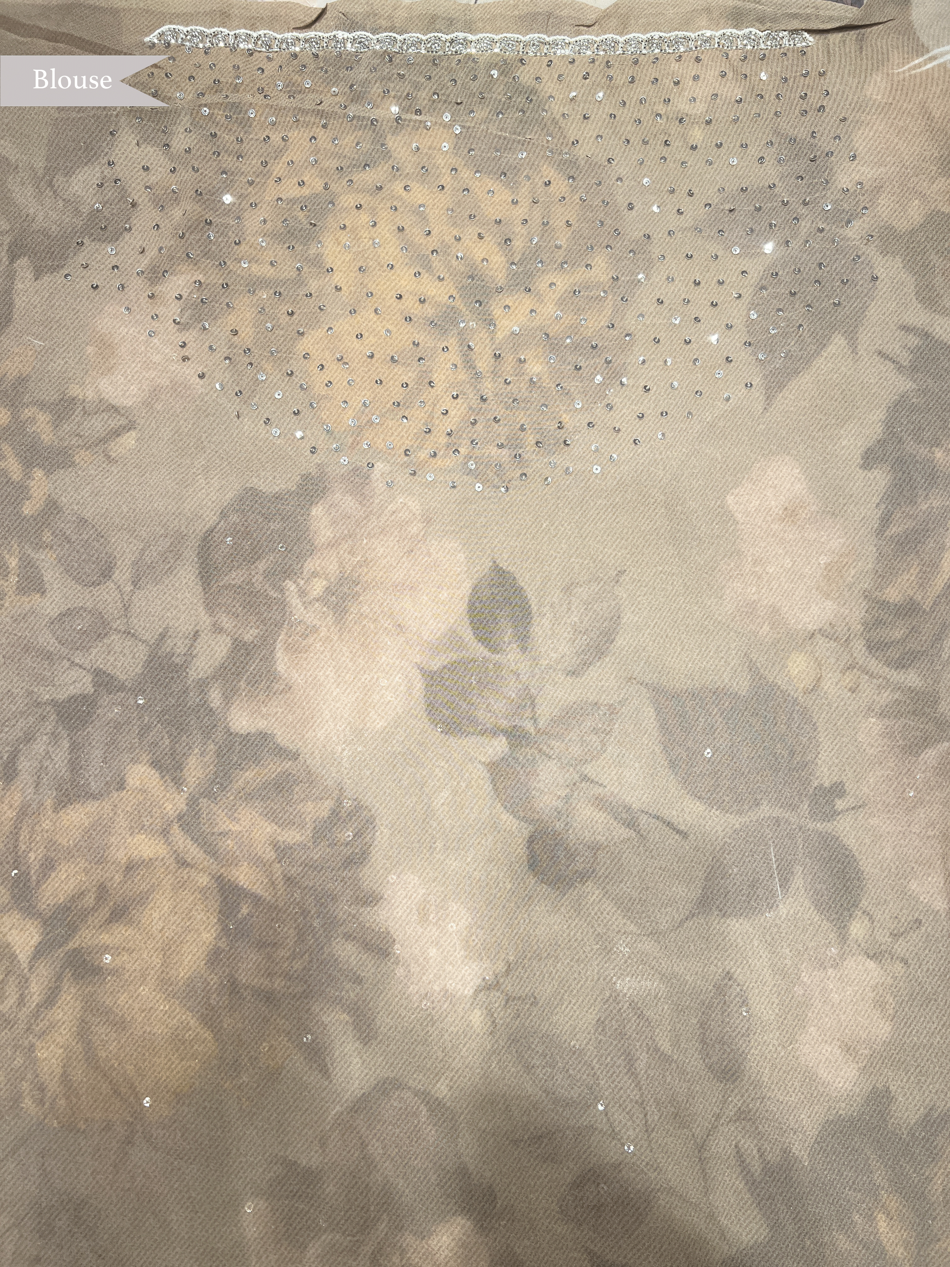 Brown Georgette Saree with Floral Print and Sequin Embellishments