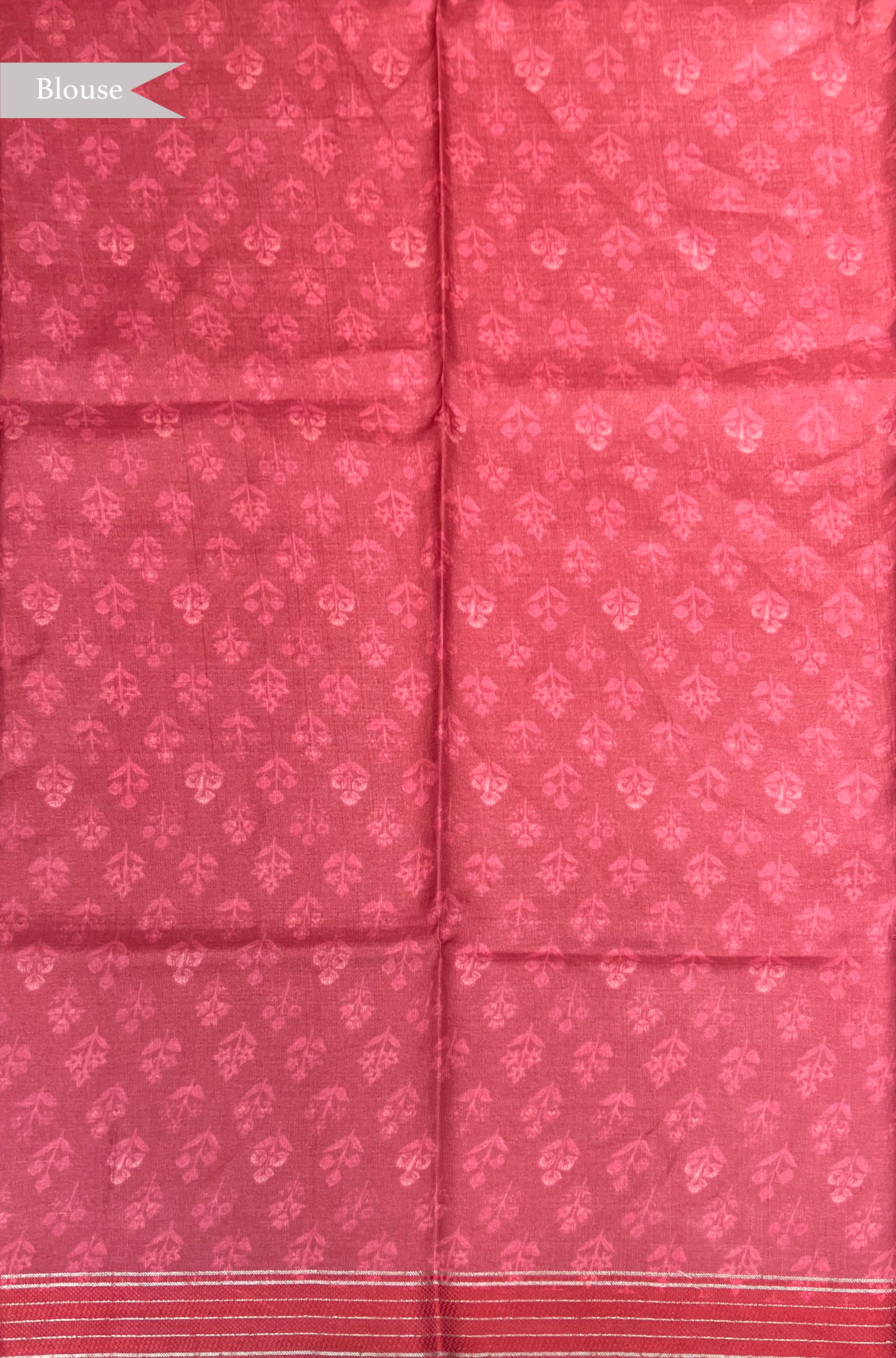 Rust Tussar Silk Saree with All Over Digital Block Print