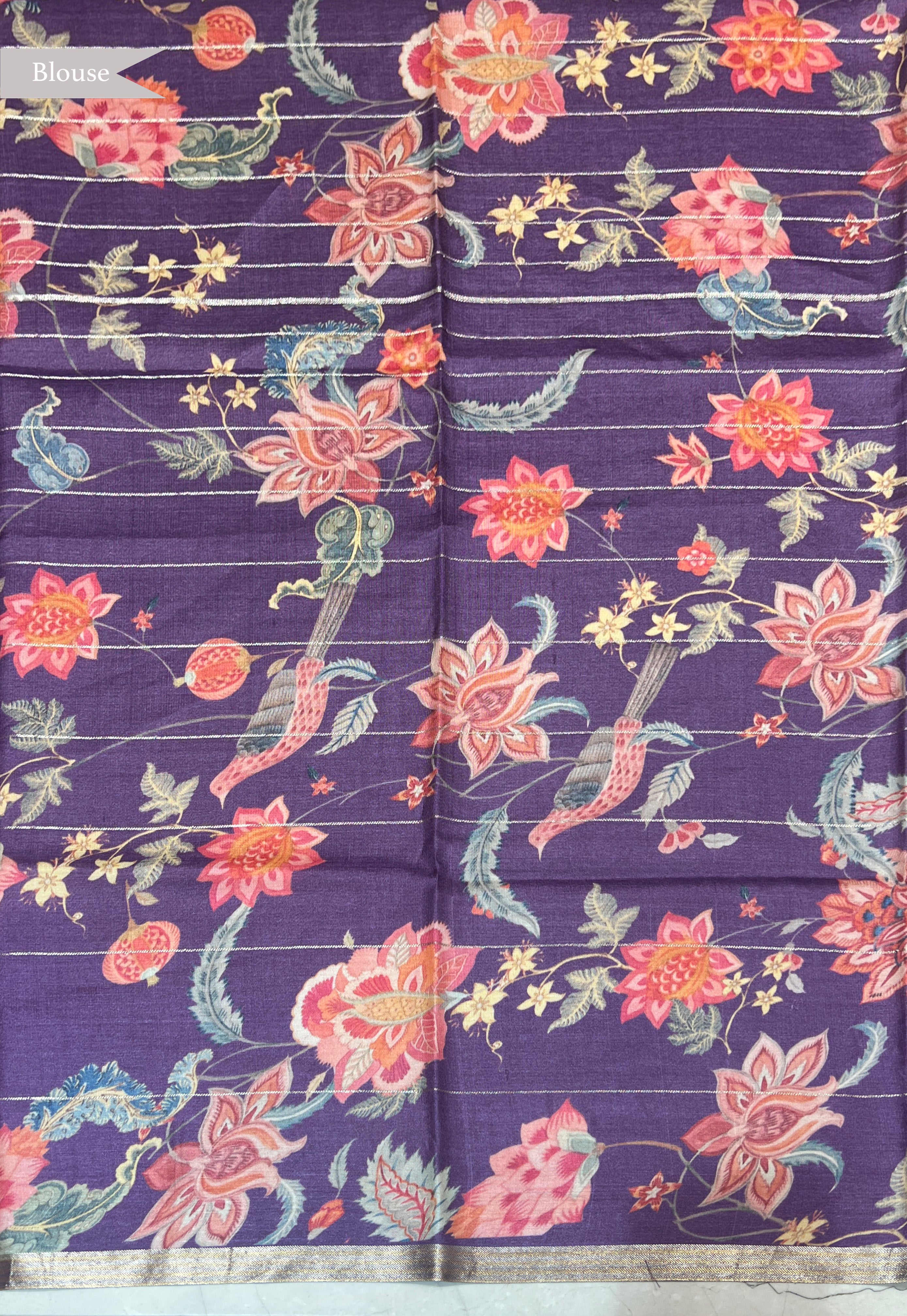 Purple Tussar Silk Saree with All-Over Floral Print