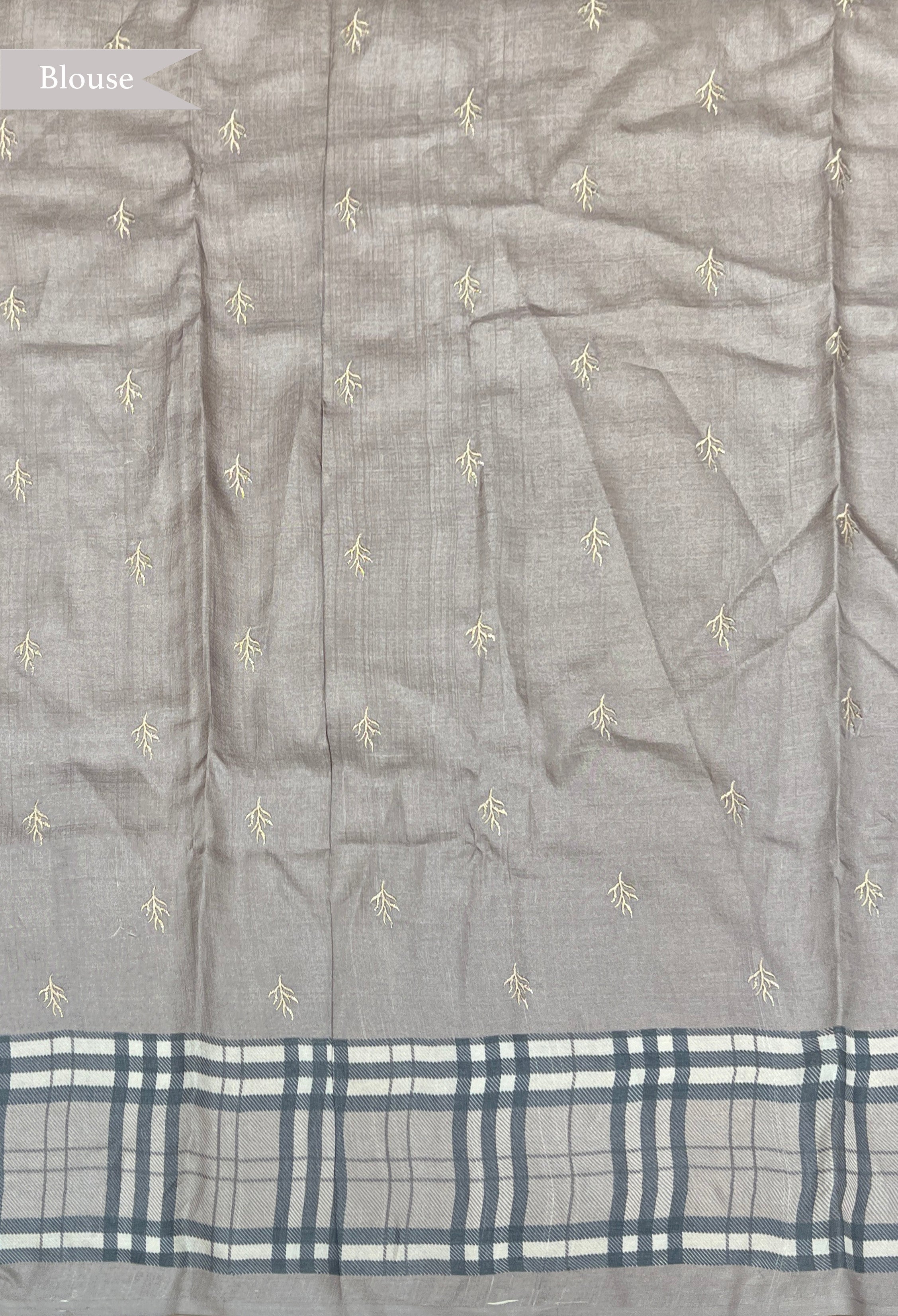 Grey Tussar Saree with Checks and Zari Buttas