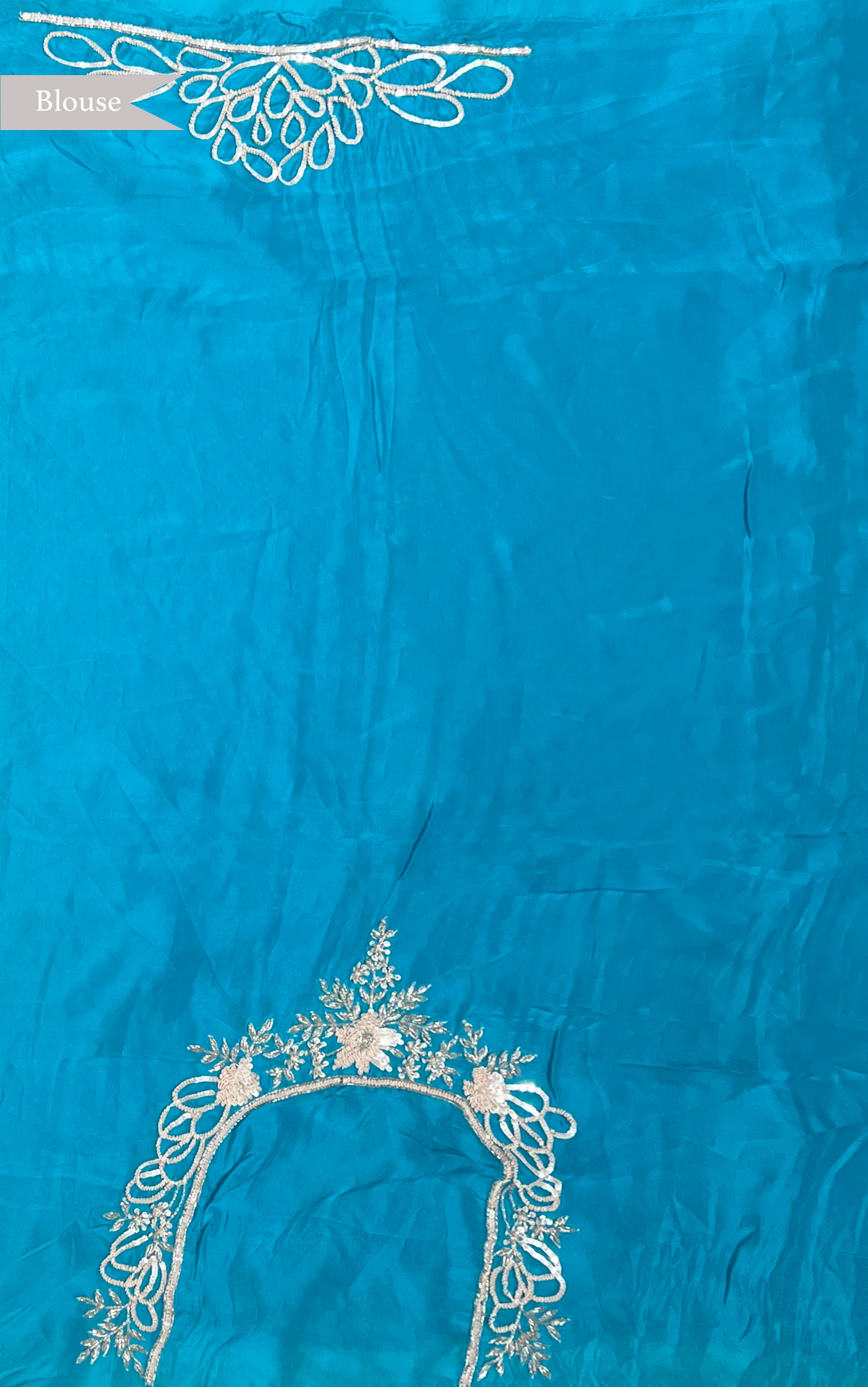 Turquoise Blue Silk Georgette Saree with Sequin & Bead Embroidery and Designer Blouse