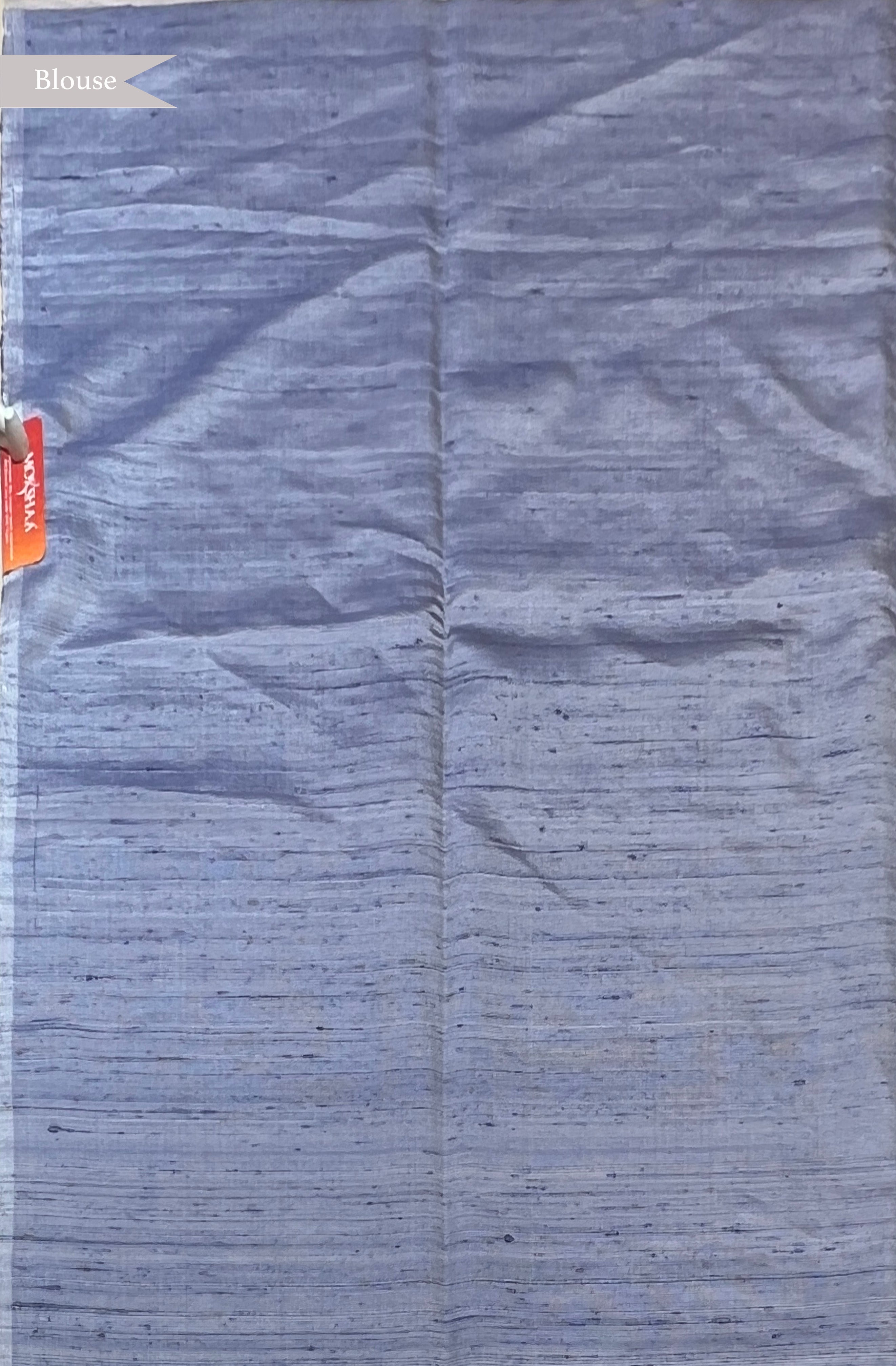 White Soft Silk Saree with Subtle Stripes, Silver Zari Motifs & Contrast Pallu