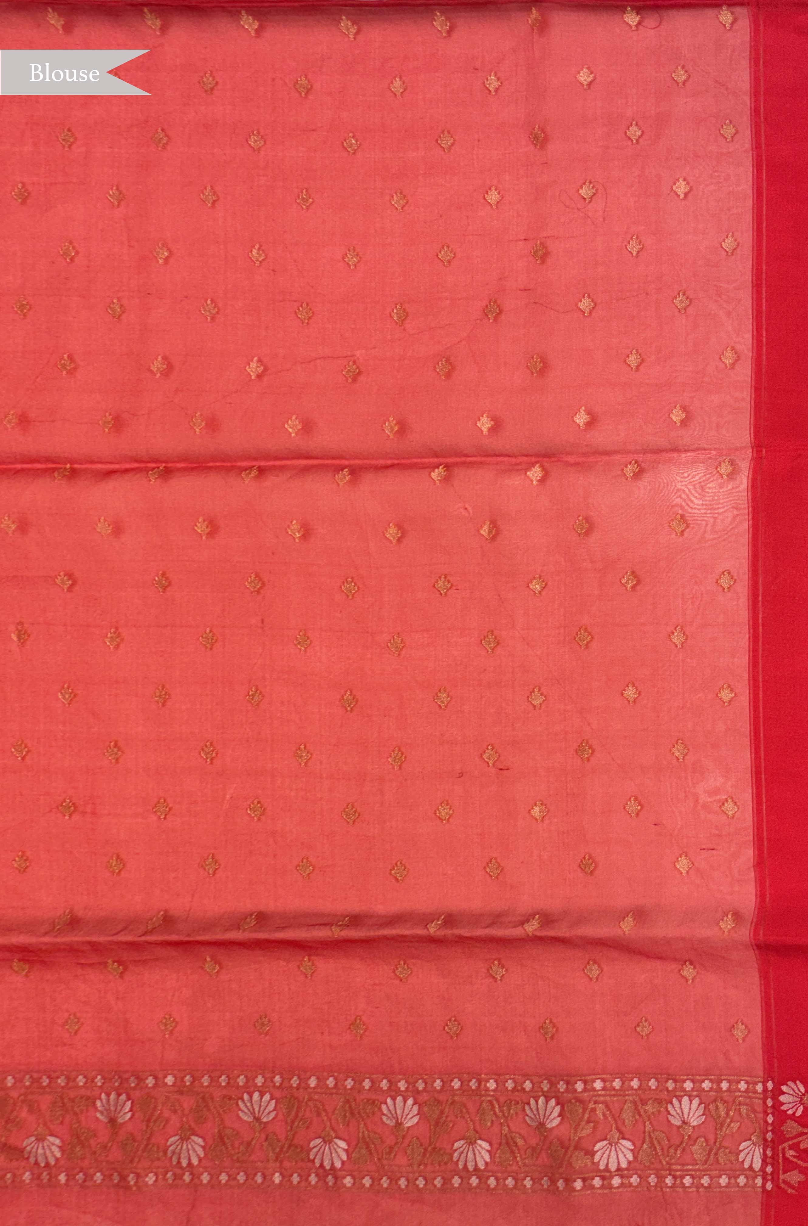 Coral Pink Kora Jamdani Saree with Paithani Border