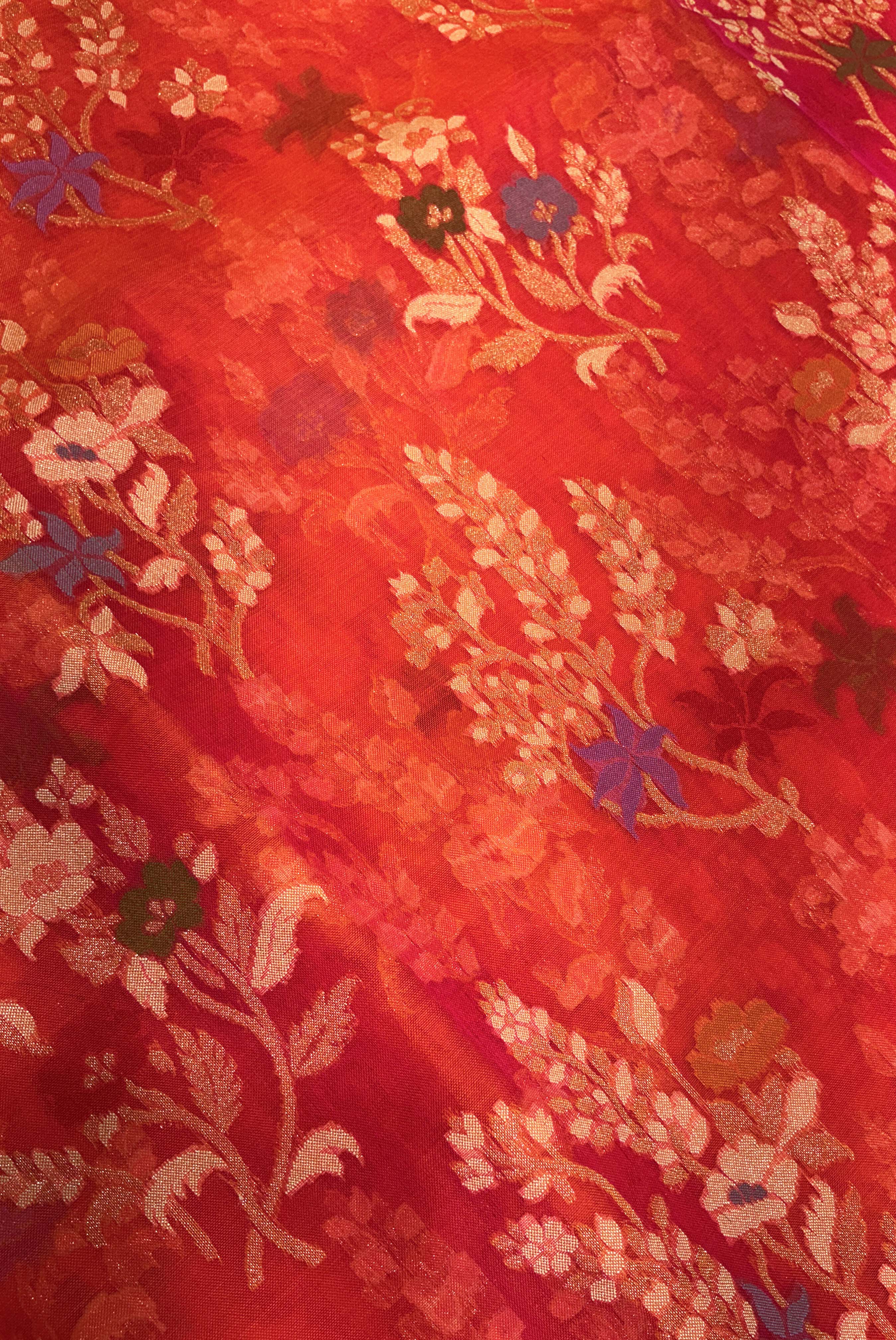 Coral Pink Kora Jamdani Saree with Paithani Border