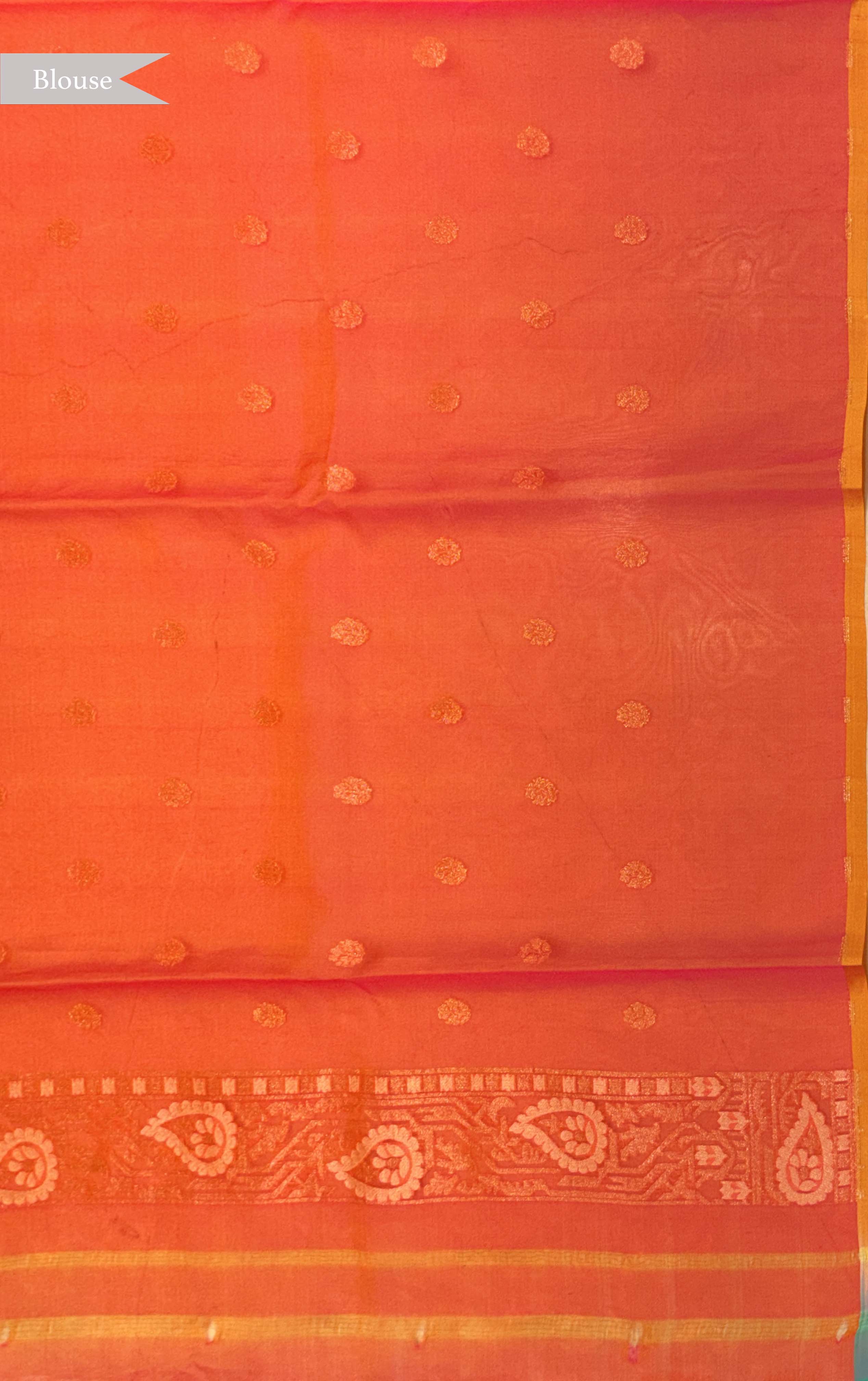 Coral Pink Kora Jamdani Saree with Paithani Border