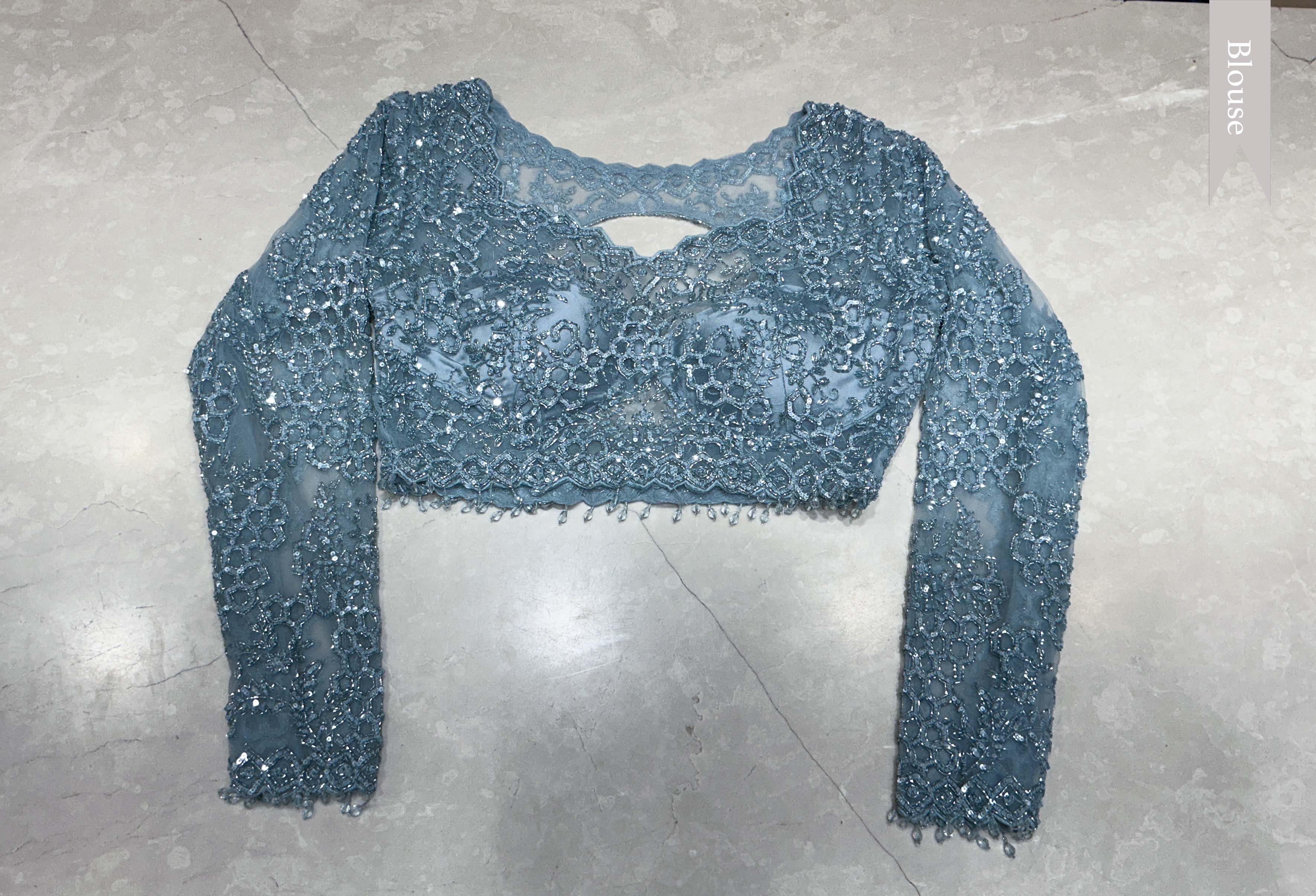 Ice Blue Net Designer Saree