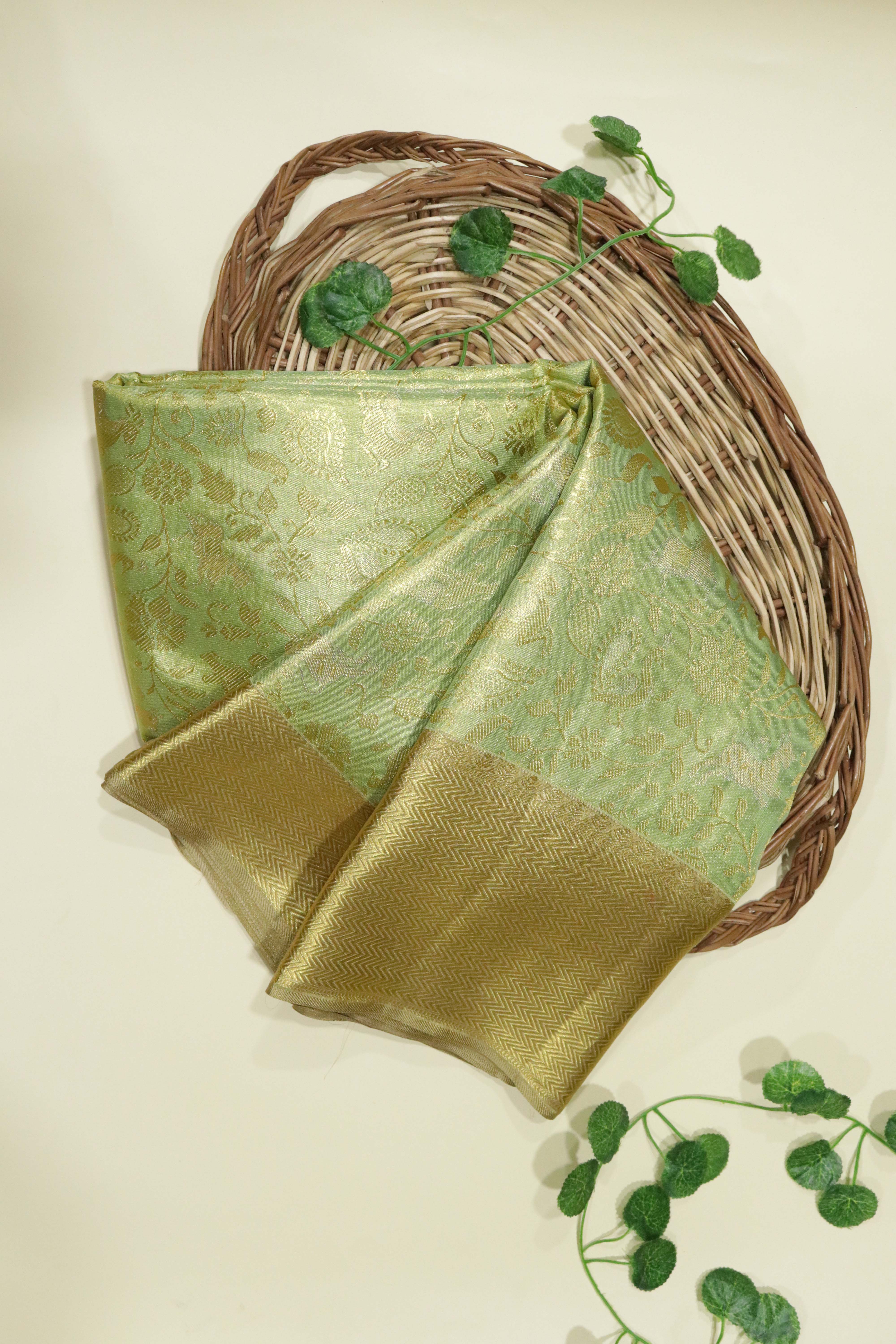 Green Kanchipuram Tissue Silk Saree with Gold Zari Border