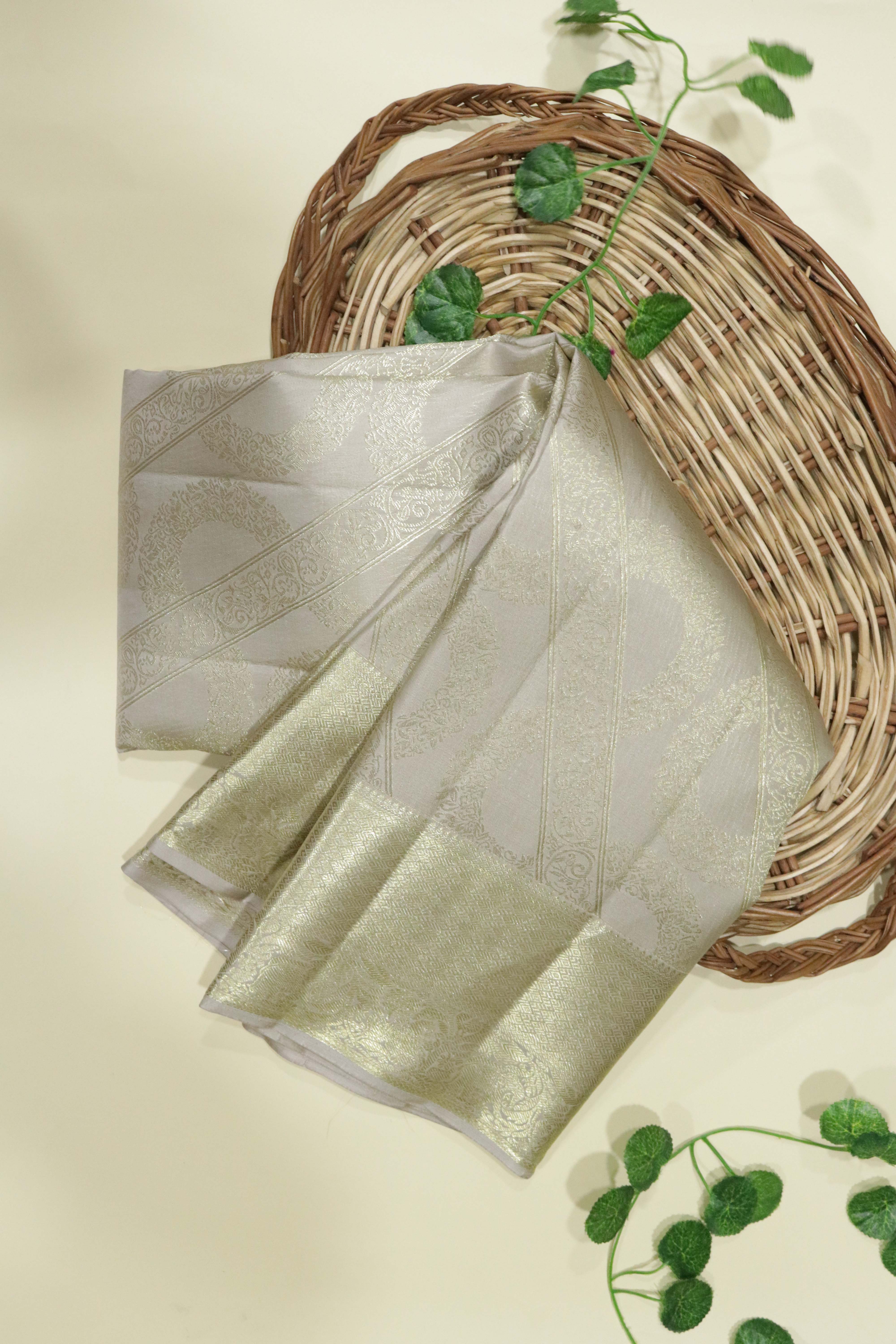 Light Grey Kanchipuram Silk Saree with Fancy Zari Weaving