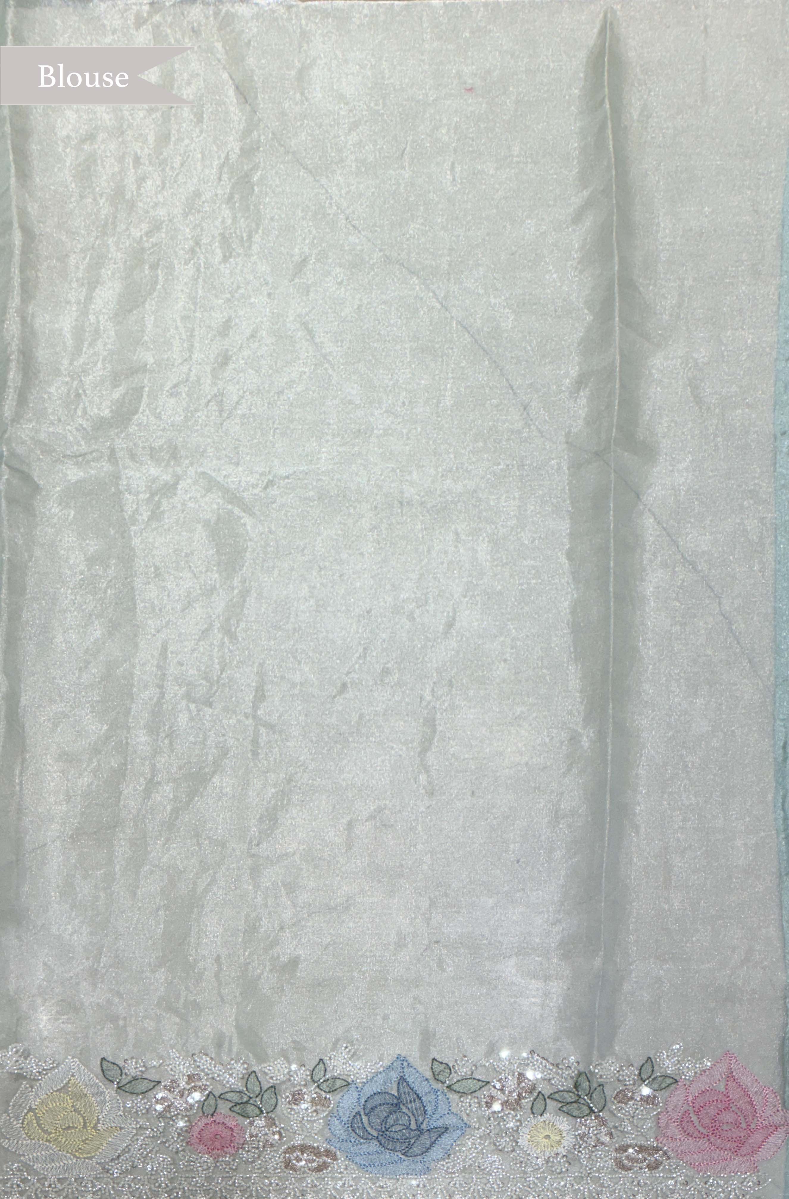 Ice Blue Tissue Organza Saree with Floral Embroidery