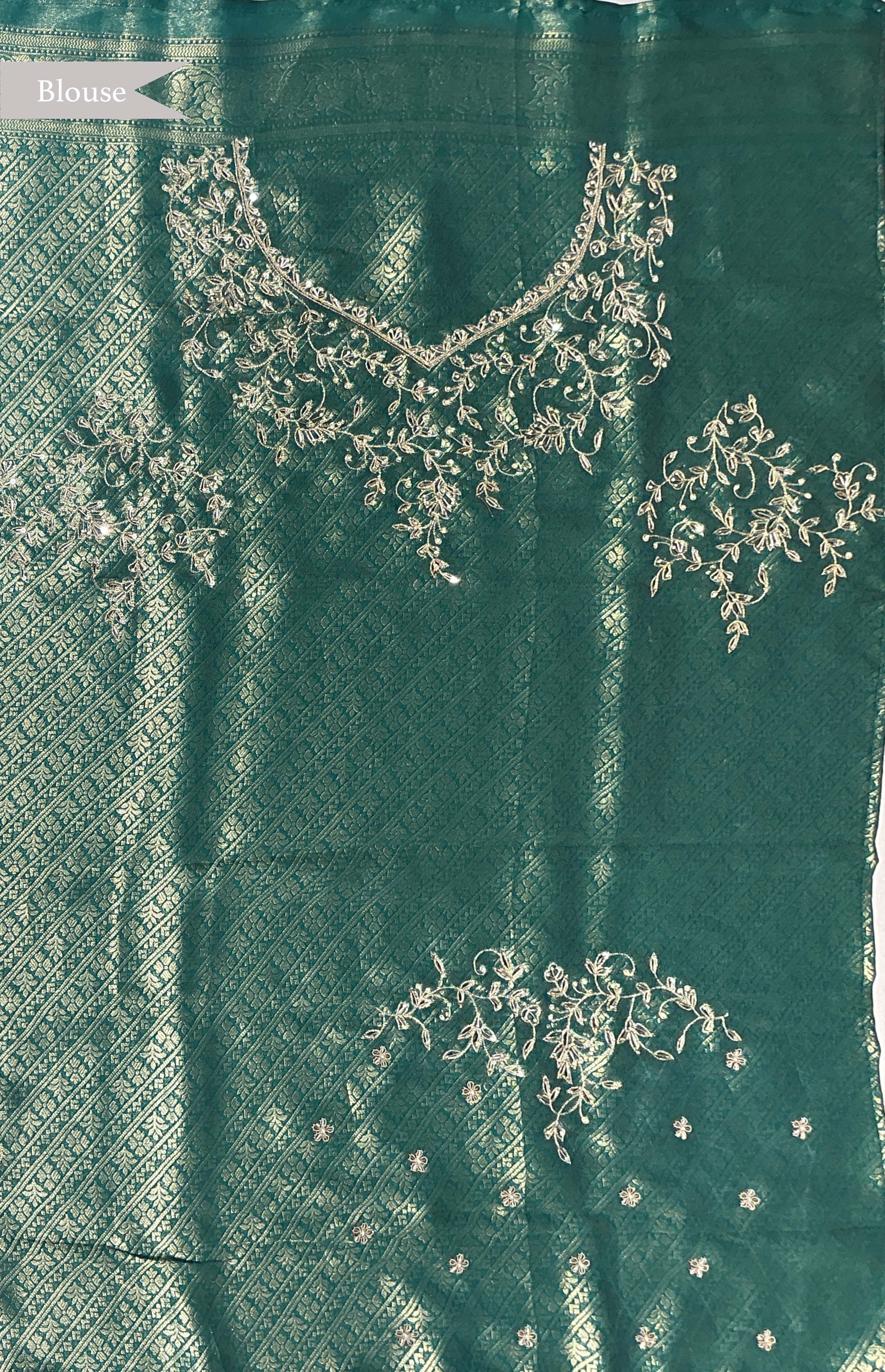 Dark Green Banarasi Saree with Zari & Zardozi Border