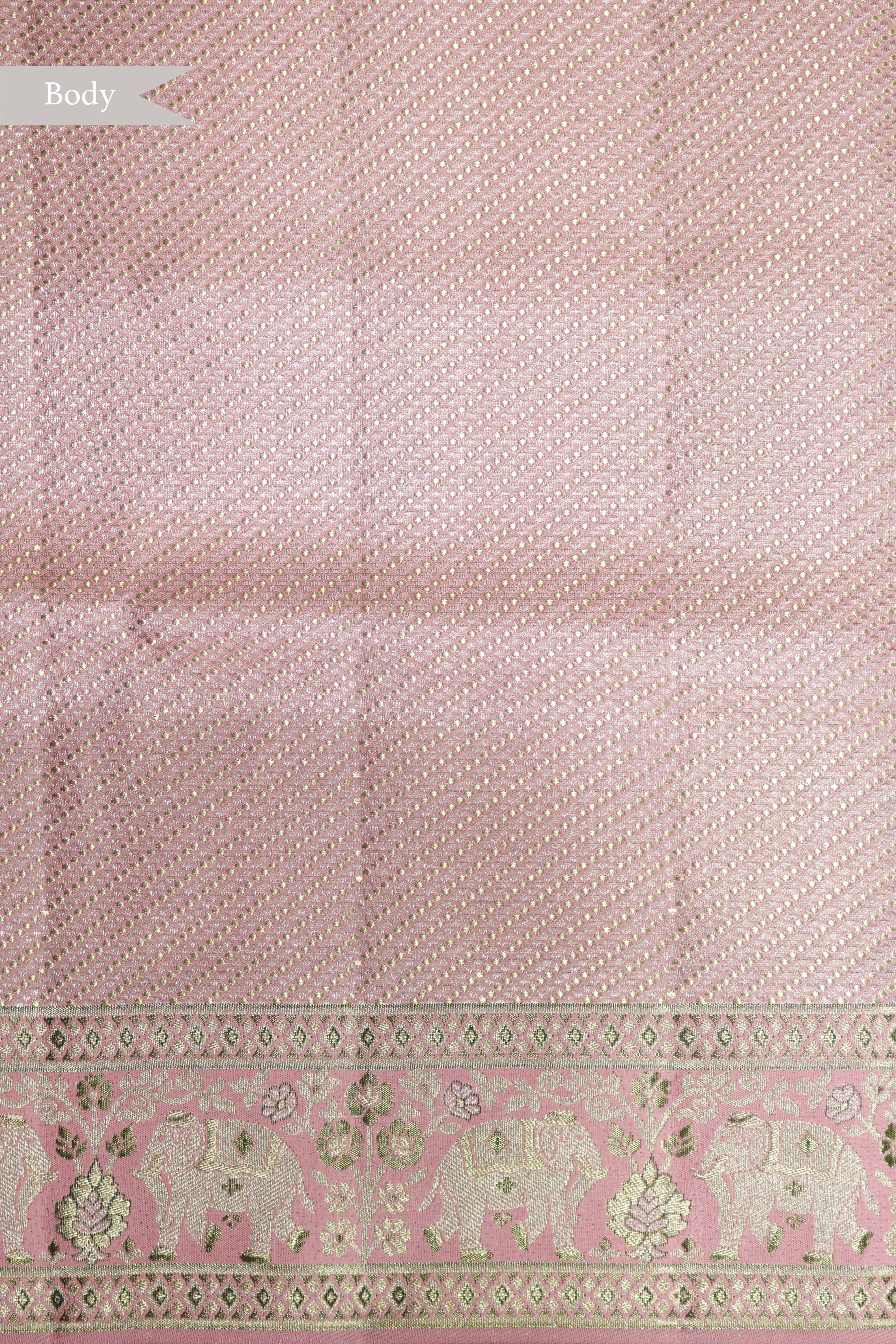 Peach Kanchipuram Tissue Silk Saree with Figure Border