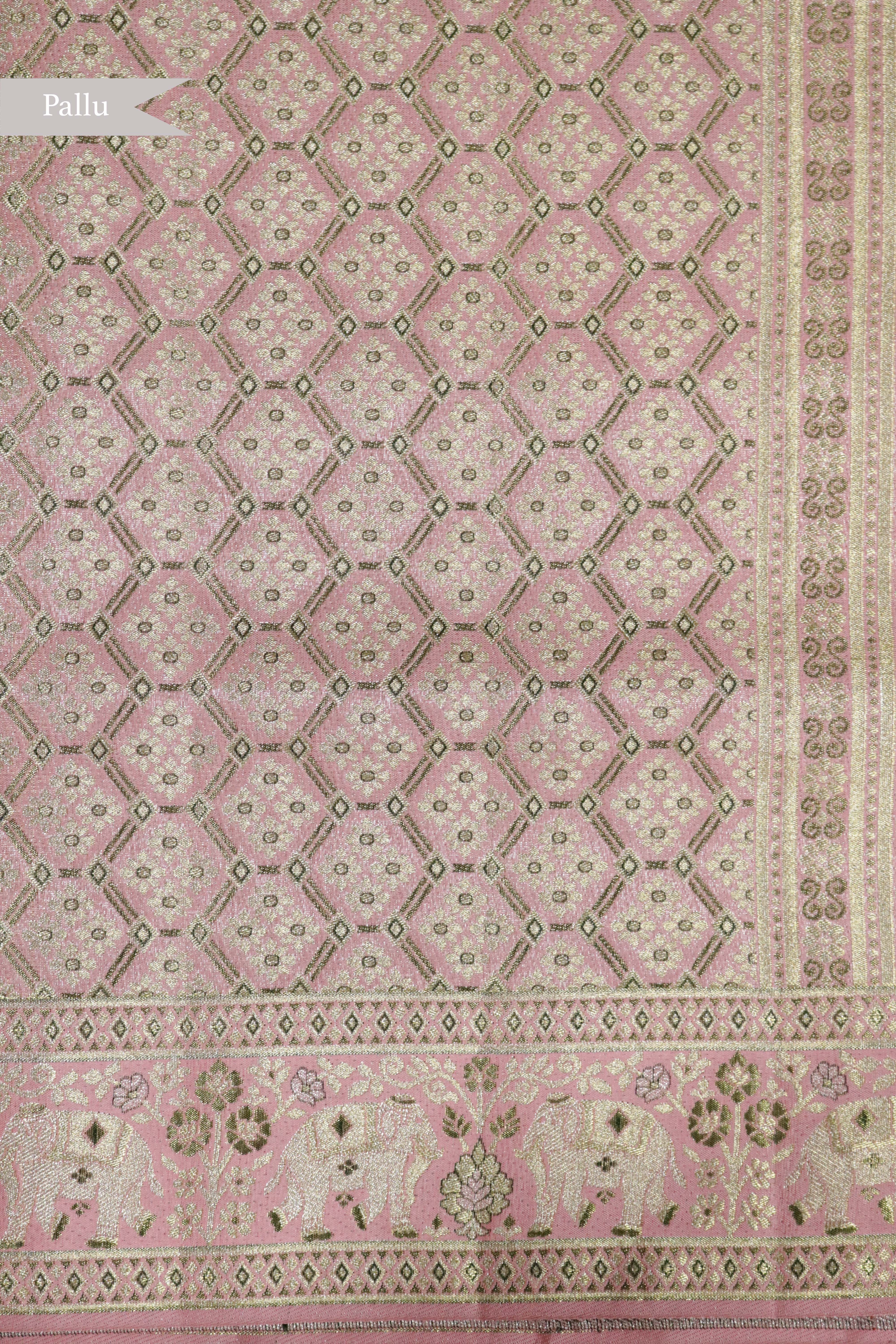 Peach Kanchipuram Tissue Silk Saree with Figure Border