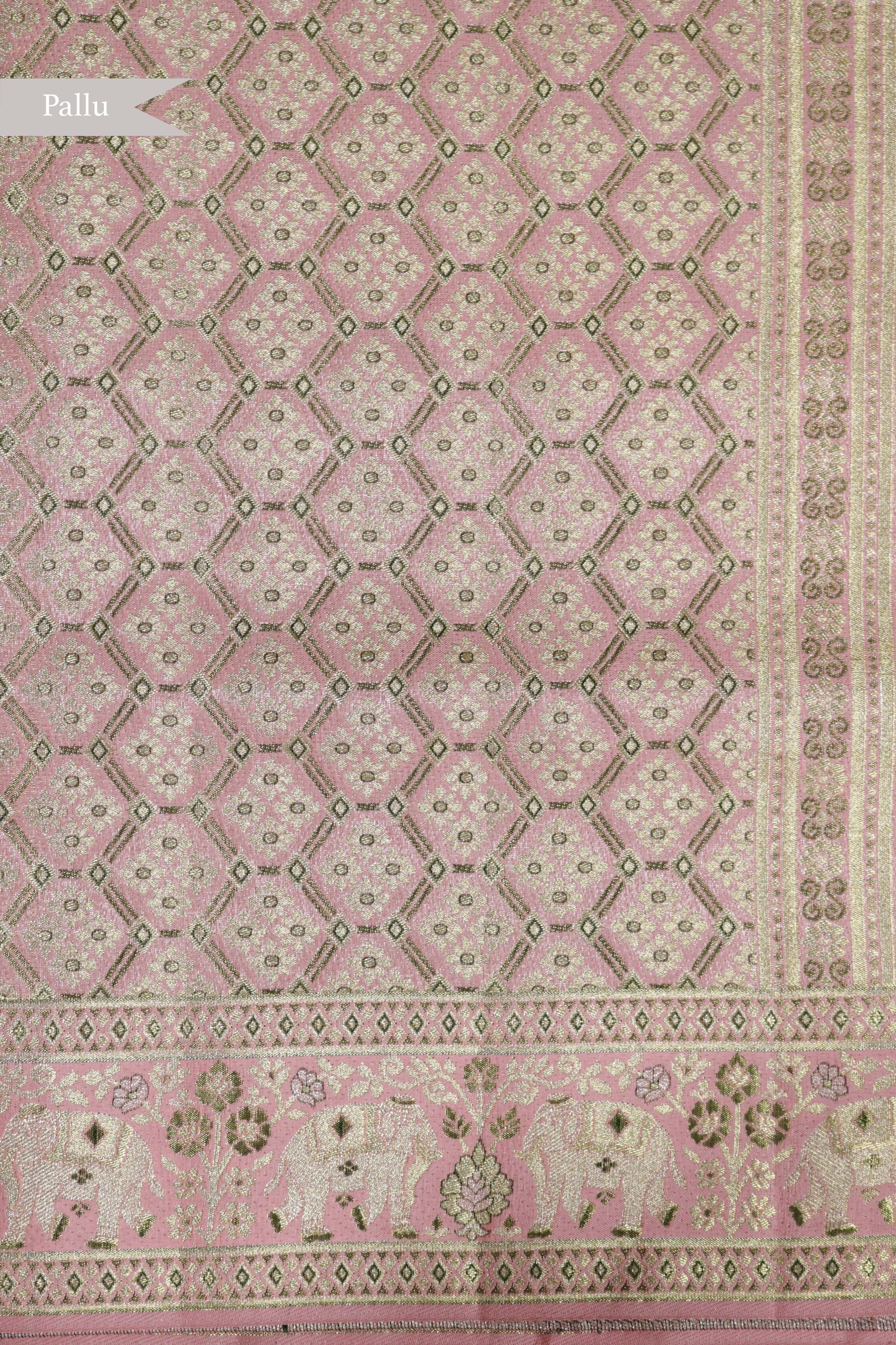 Peach Kanchipuram Tissue Silk Saree with Figure Border - Mokshaa