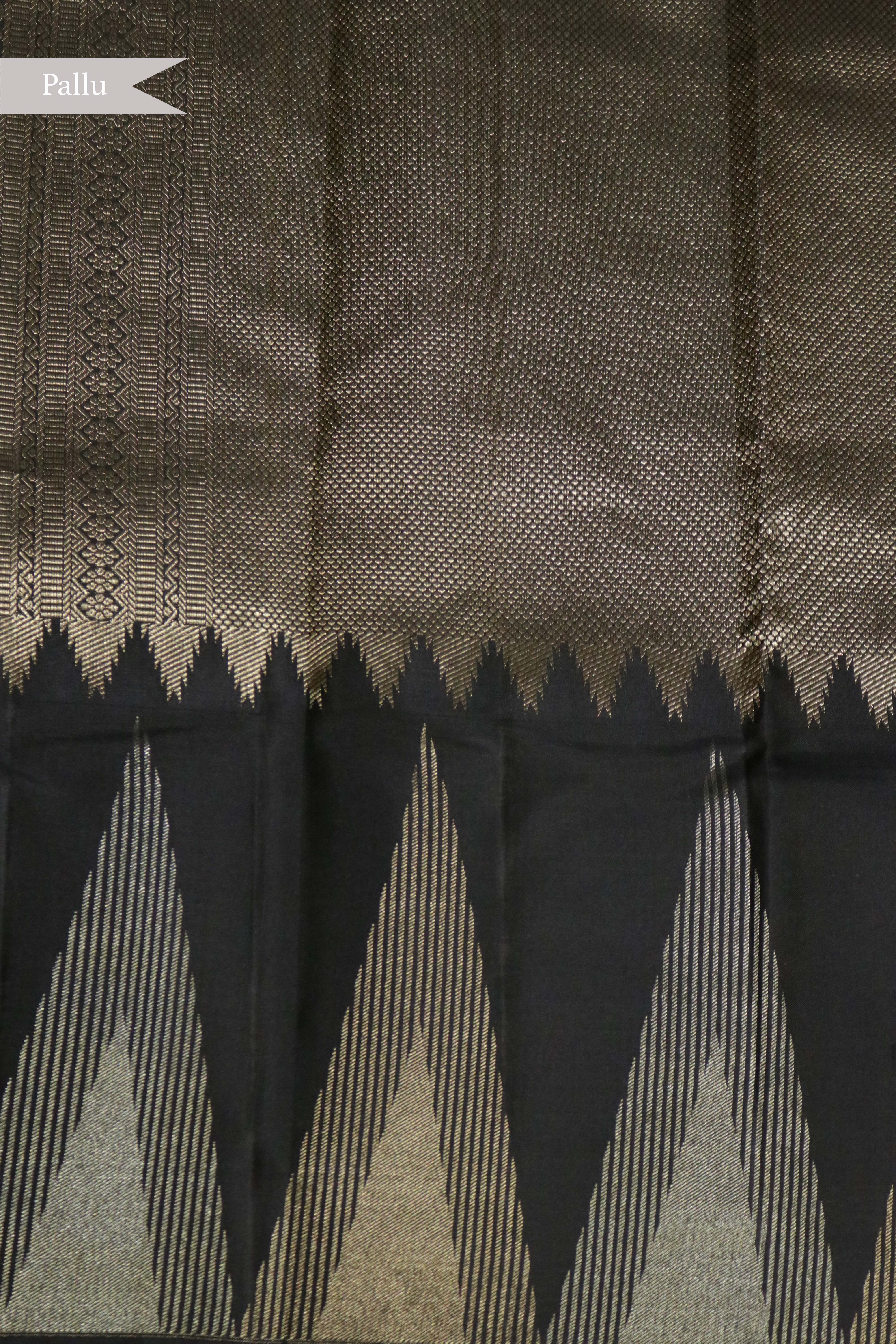 Gold and Black Tissue Kanchipuram Silk Saree with Temple Border