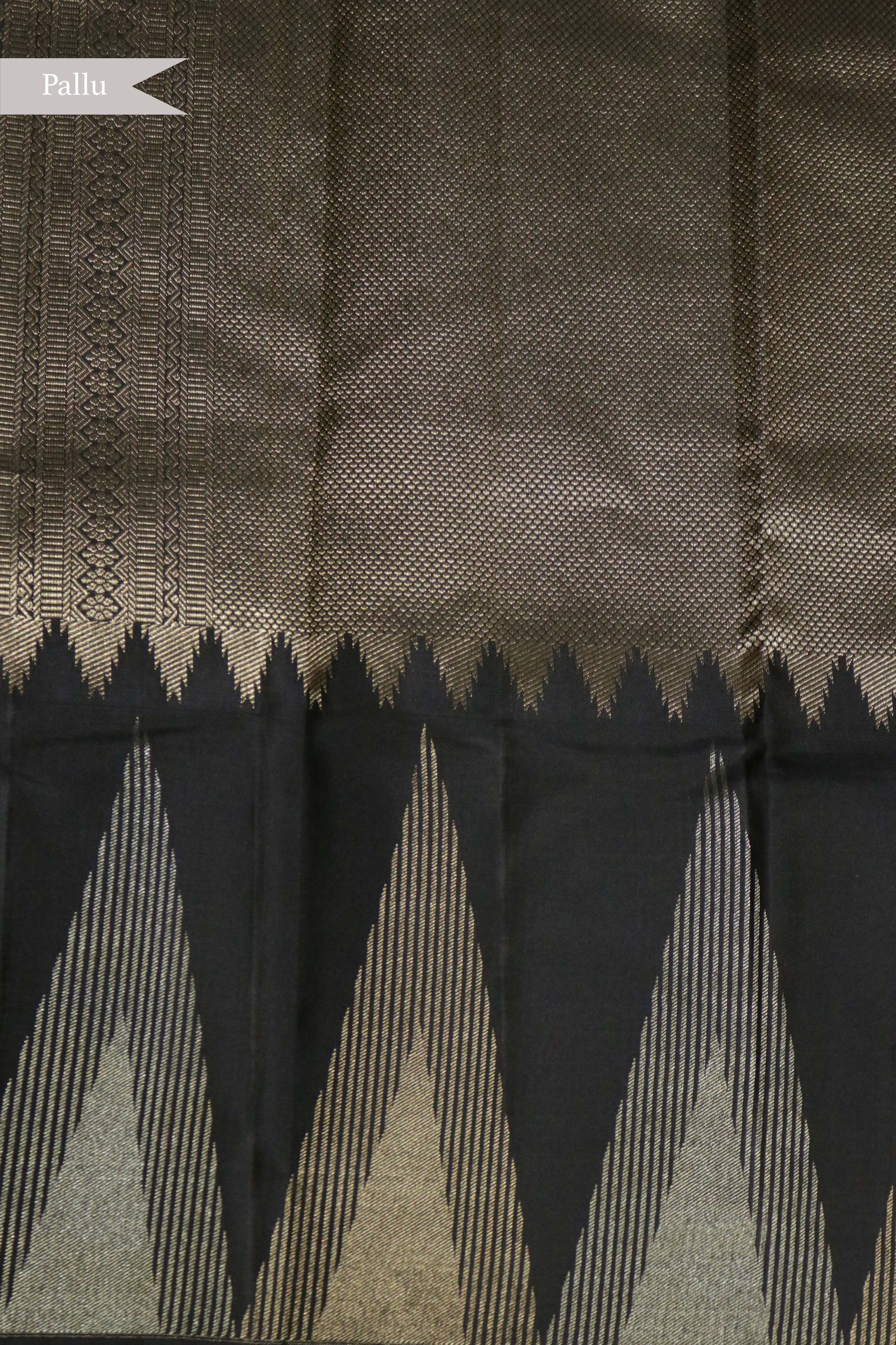 Gold and Black Tissue Kanchipuram Silk Saree with Temple Border - Mokshaa