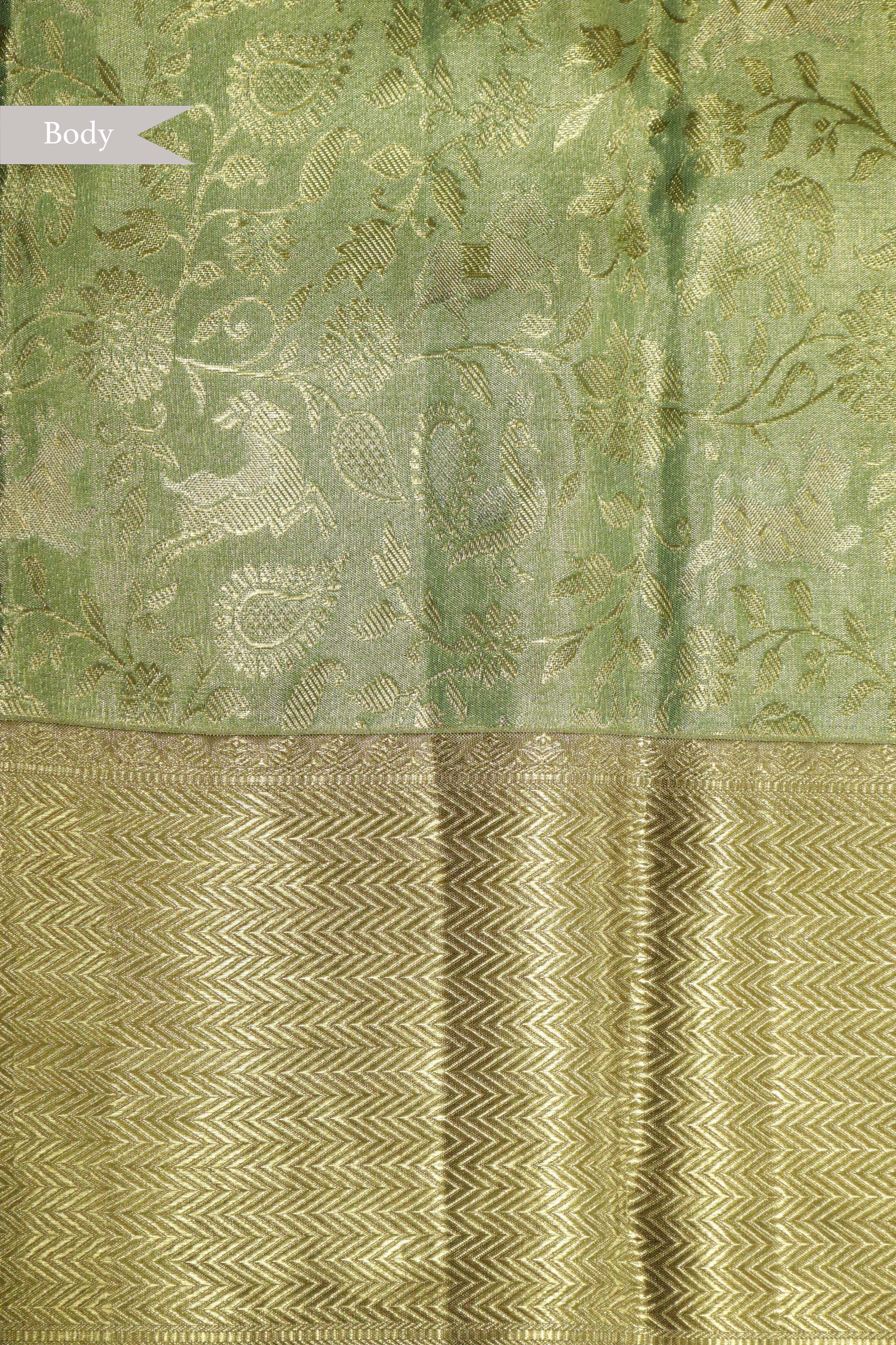 Green Kanchipuram Tissue Silk Saree with Gold Zari Border
