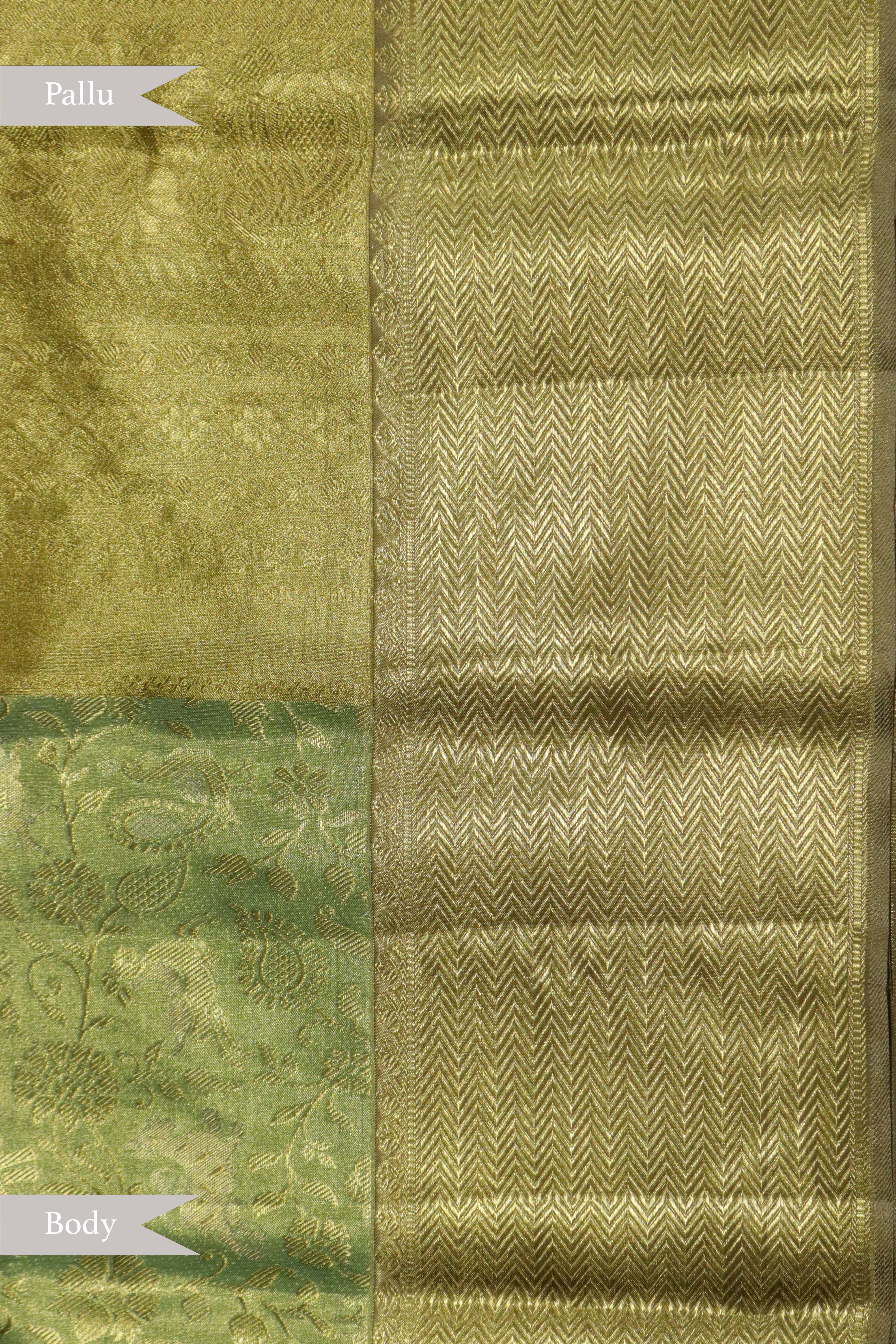 Green Kanchipuram Tissue Silk Saree with Gold Zari Border