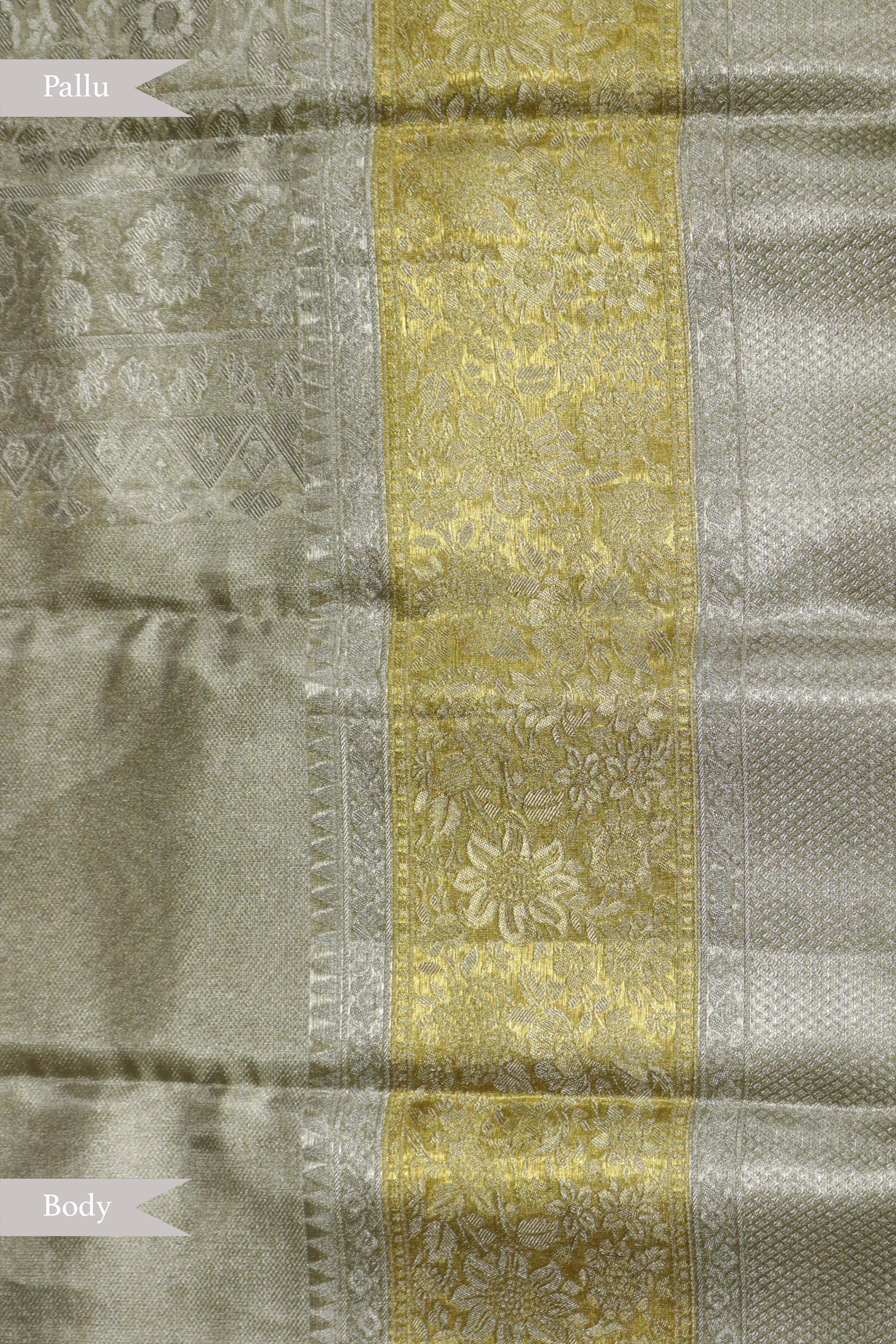 Silver Kanchipuram Tissue Silk Saree with Gold Border