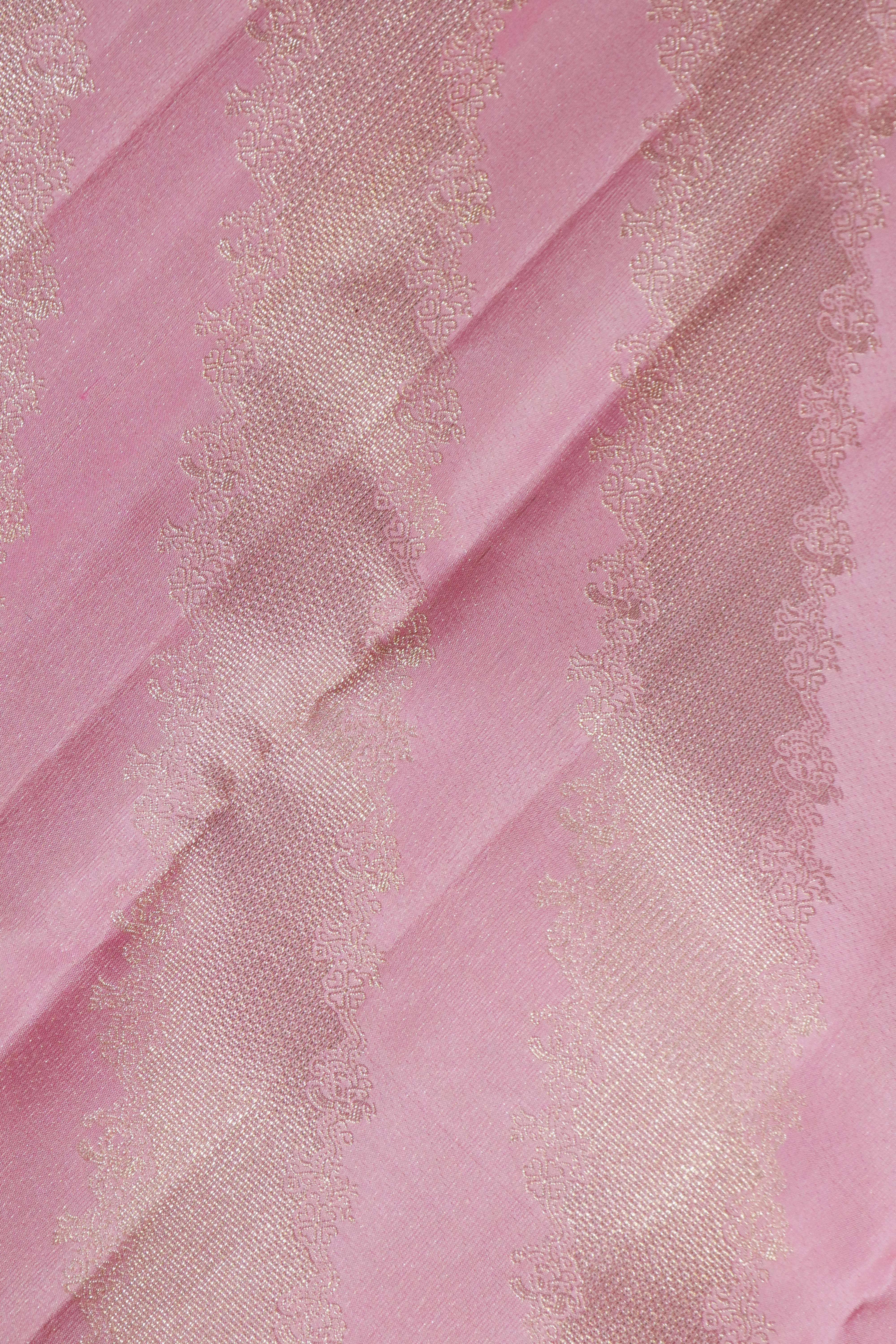 Baby Pink Kanchipuram Silk Saree with Leheriya Zari Weaving - Mokshaa