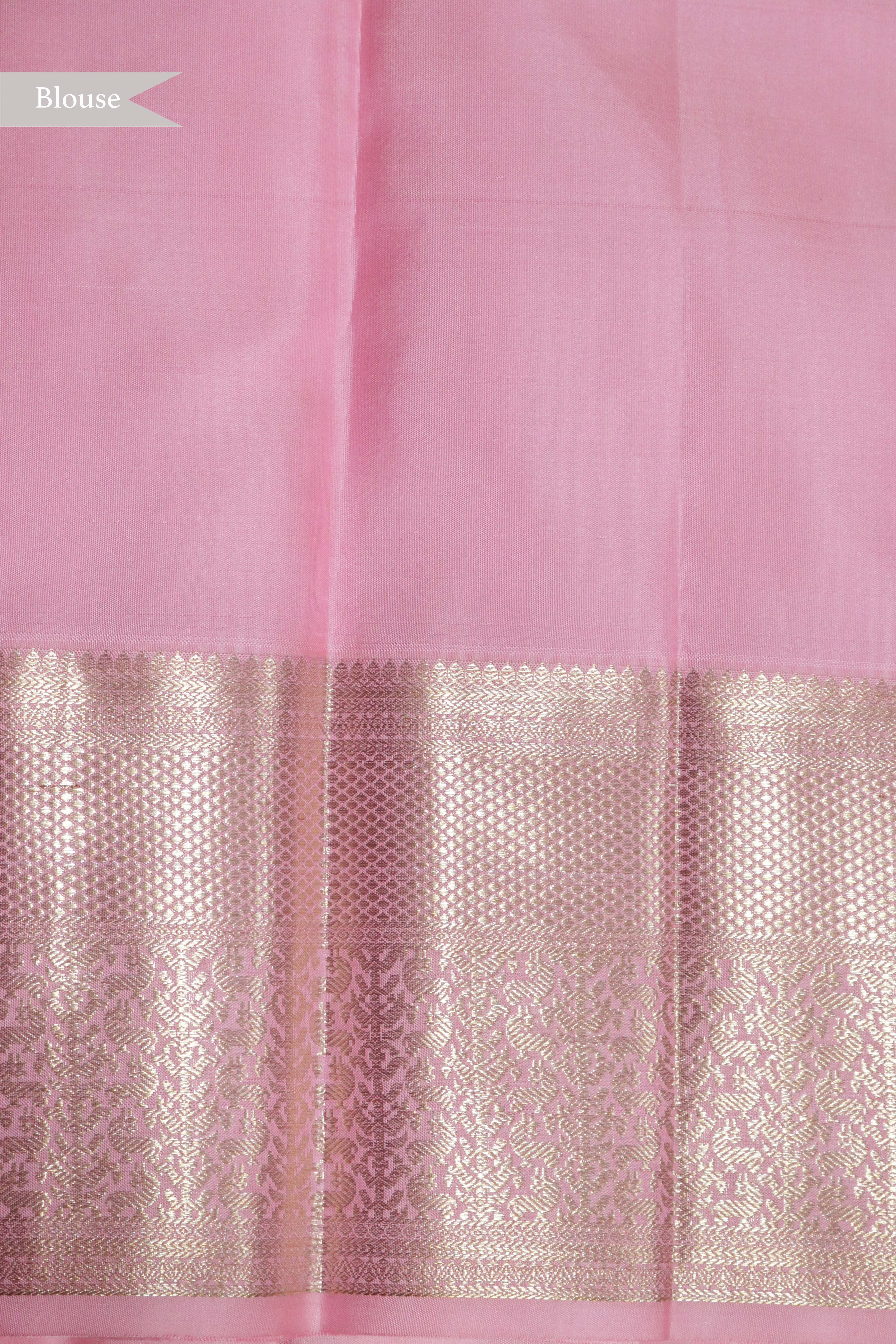 Baby Pink Kanchipuram Silk Saree with Leheriya Zari Weaving - Mokshaa