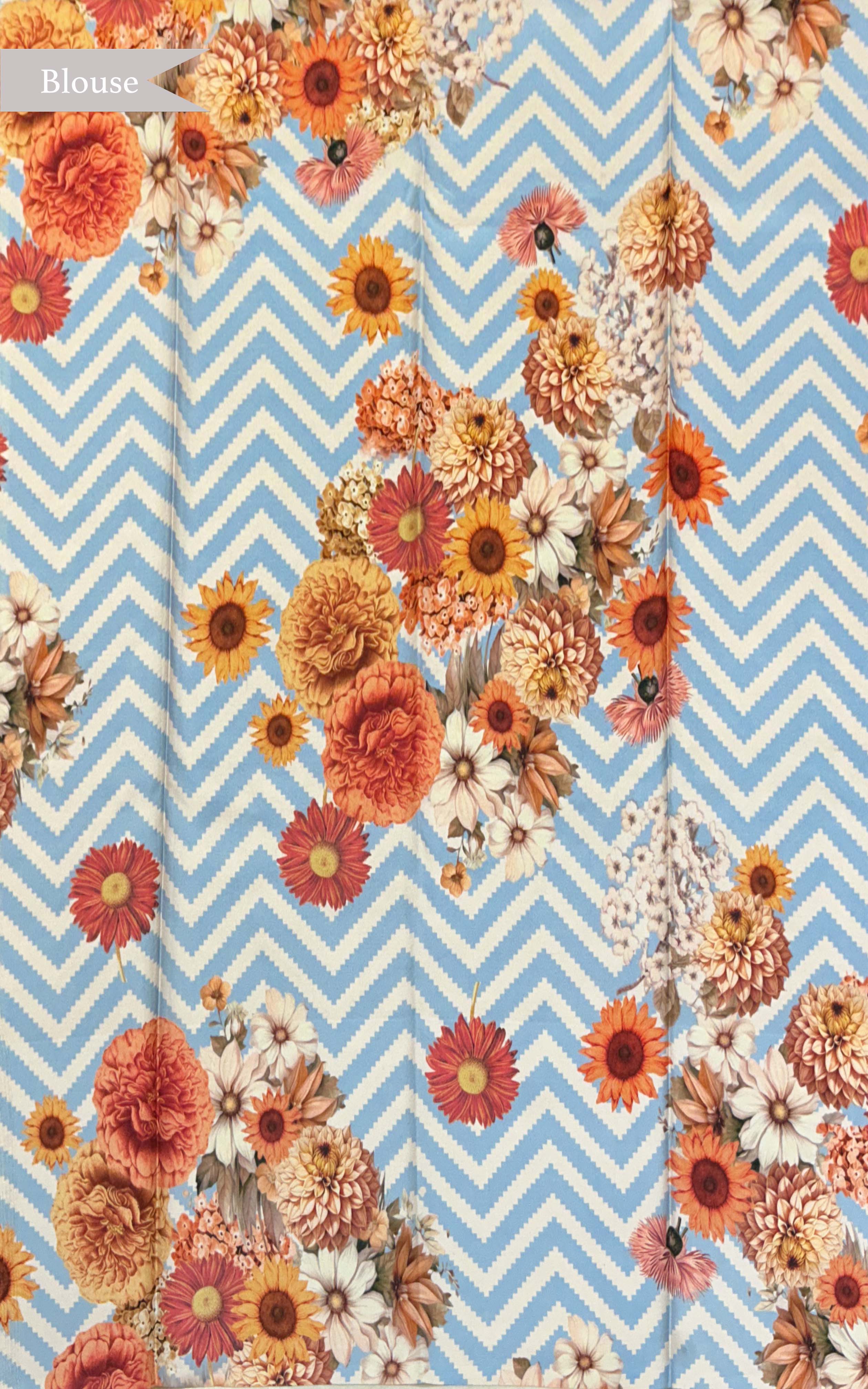 Ice Blue Digital Print Kanchivaram Silk Saree