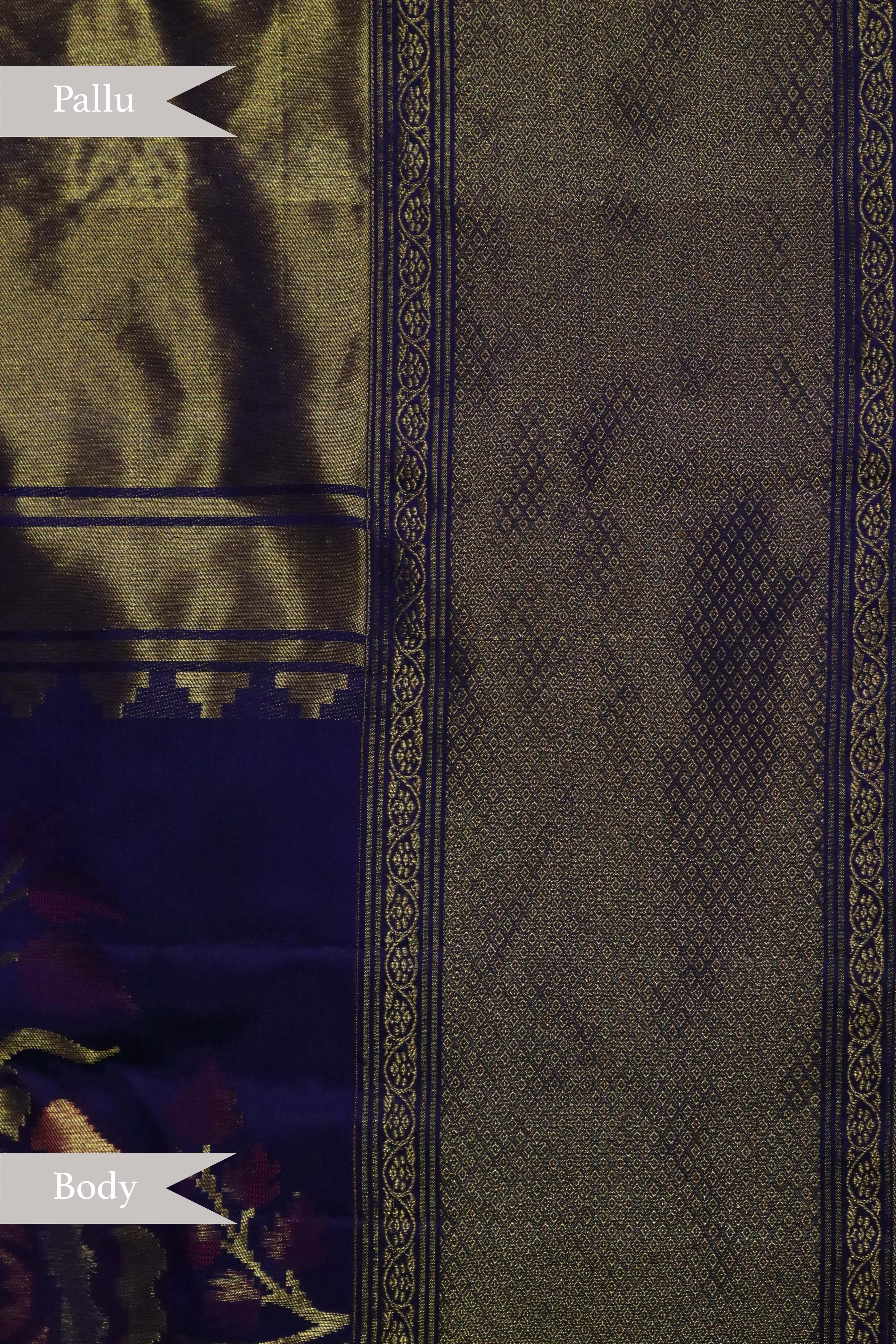 Royal Blue Kanchipuram Silk Saree - Mokshaa