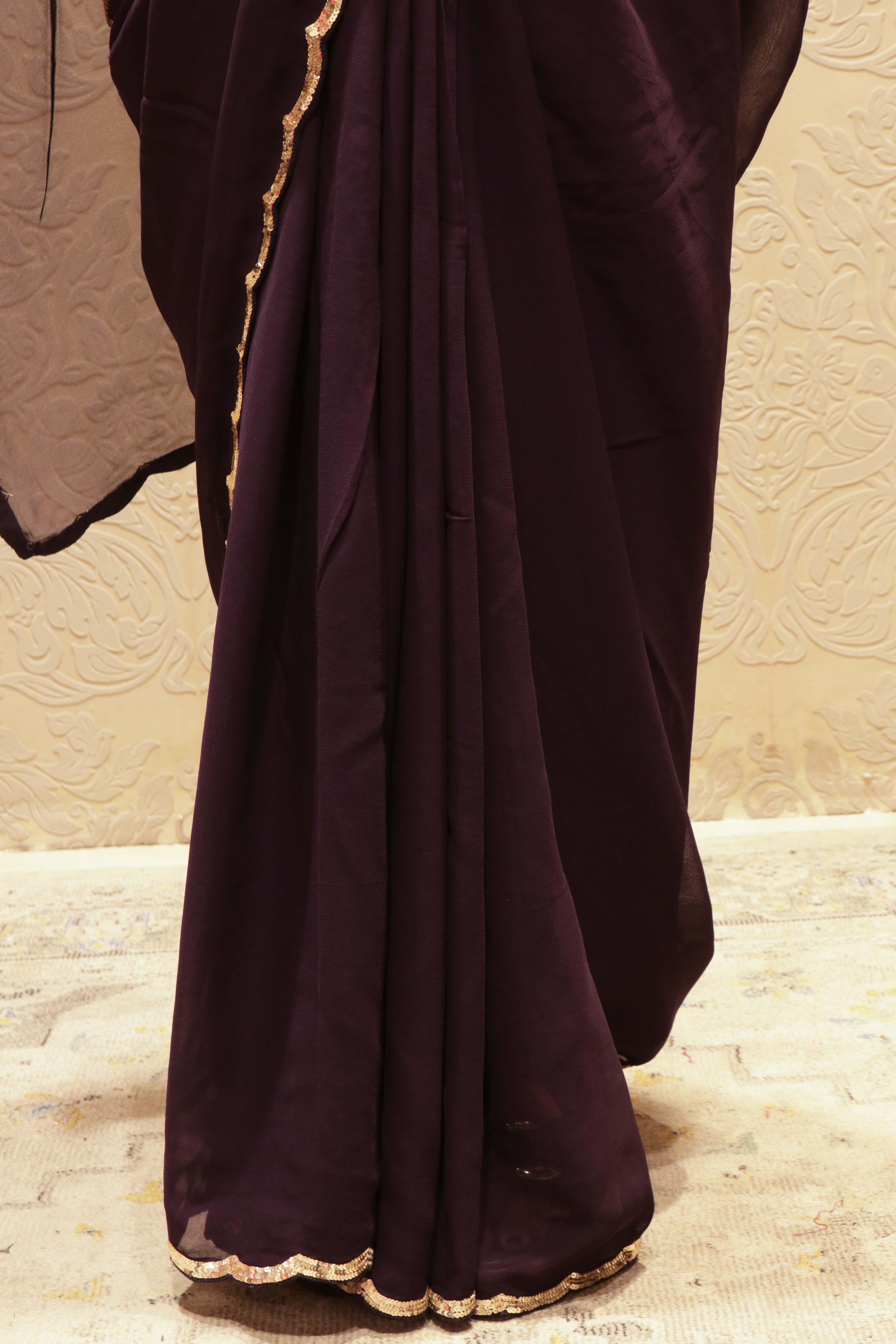 Purple Georgette Sequin Saree - Mokshaa