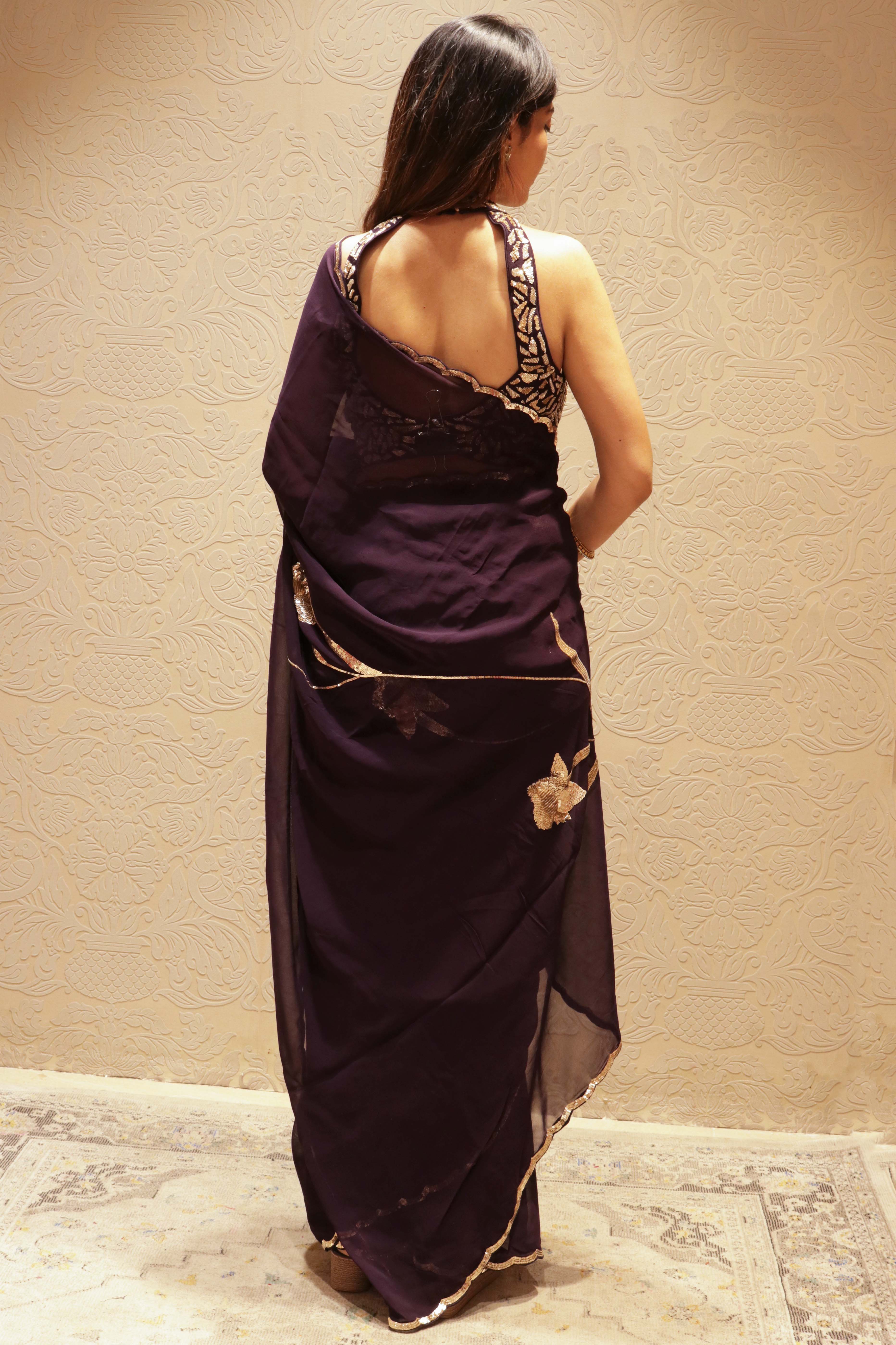 Purple Georgette Sequin Saree