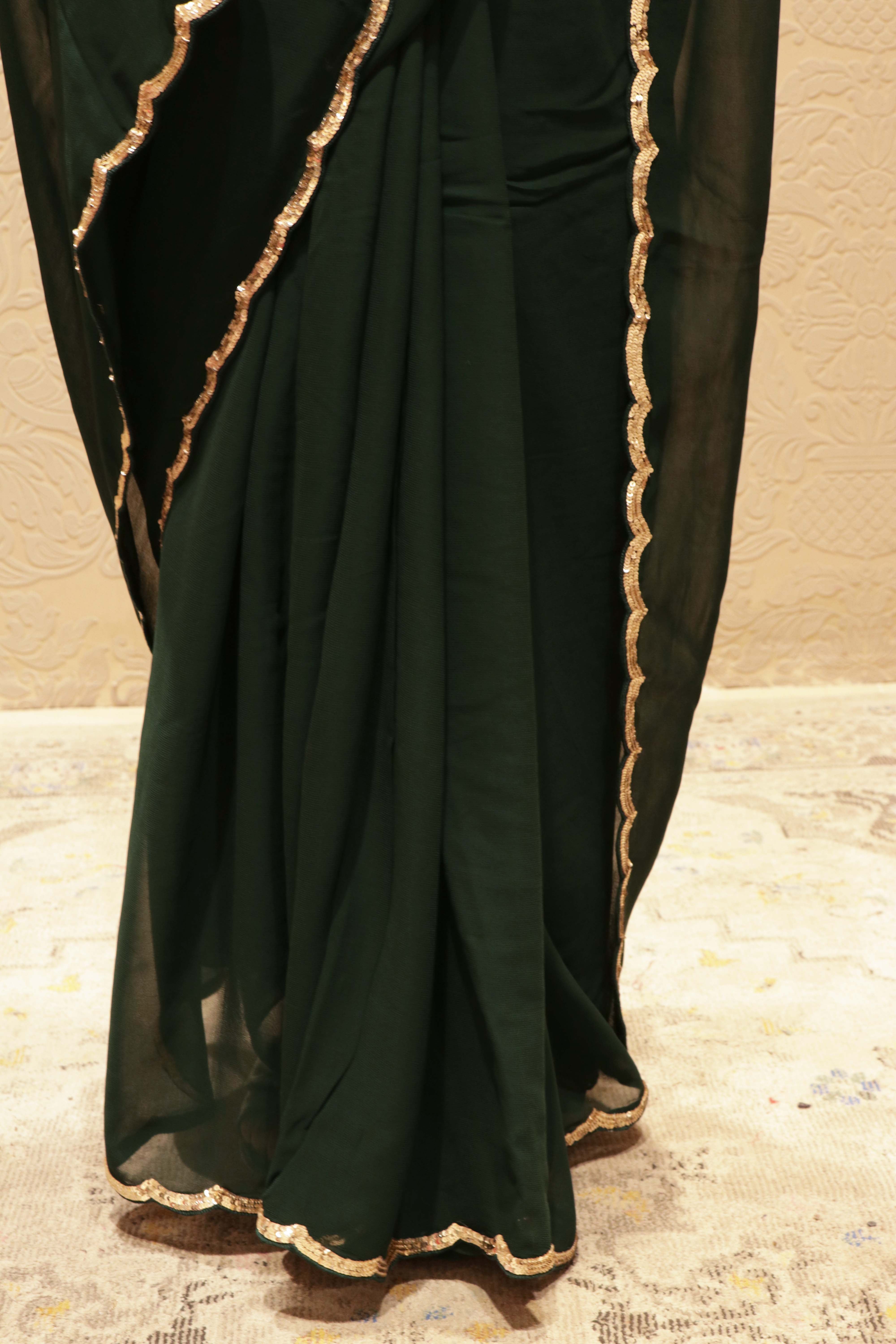 Bottle Green Georgette Sequin Saree