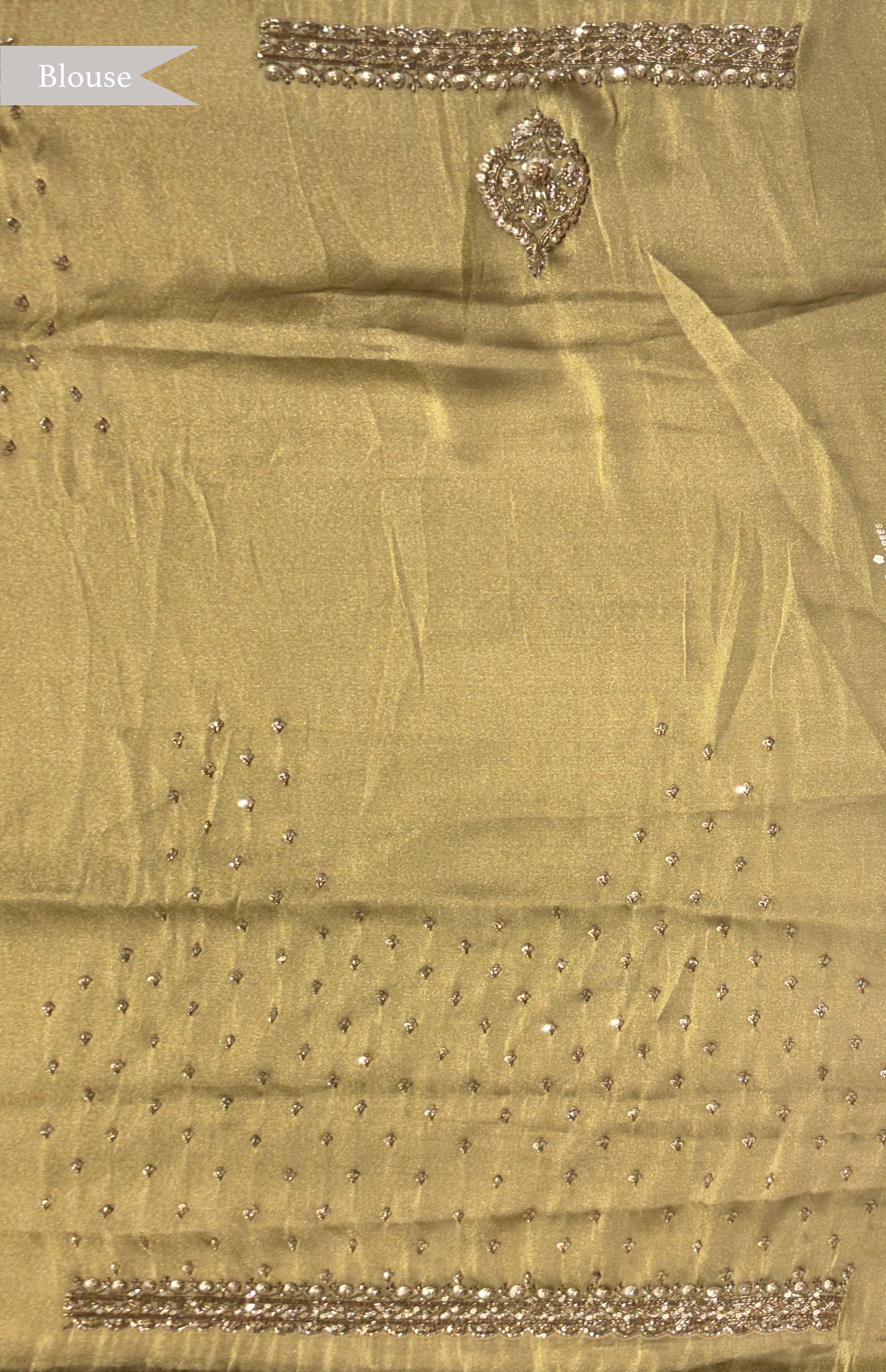 Olive Green Organza Saree with Gold Embellishments