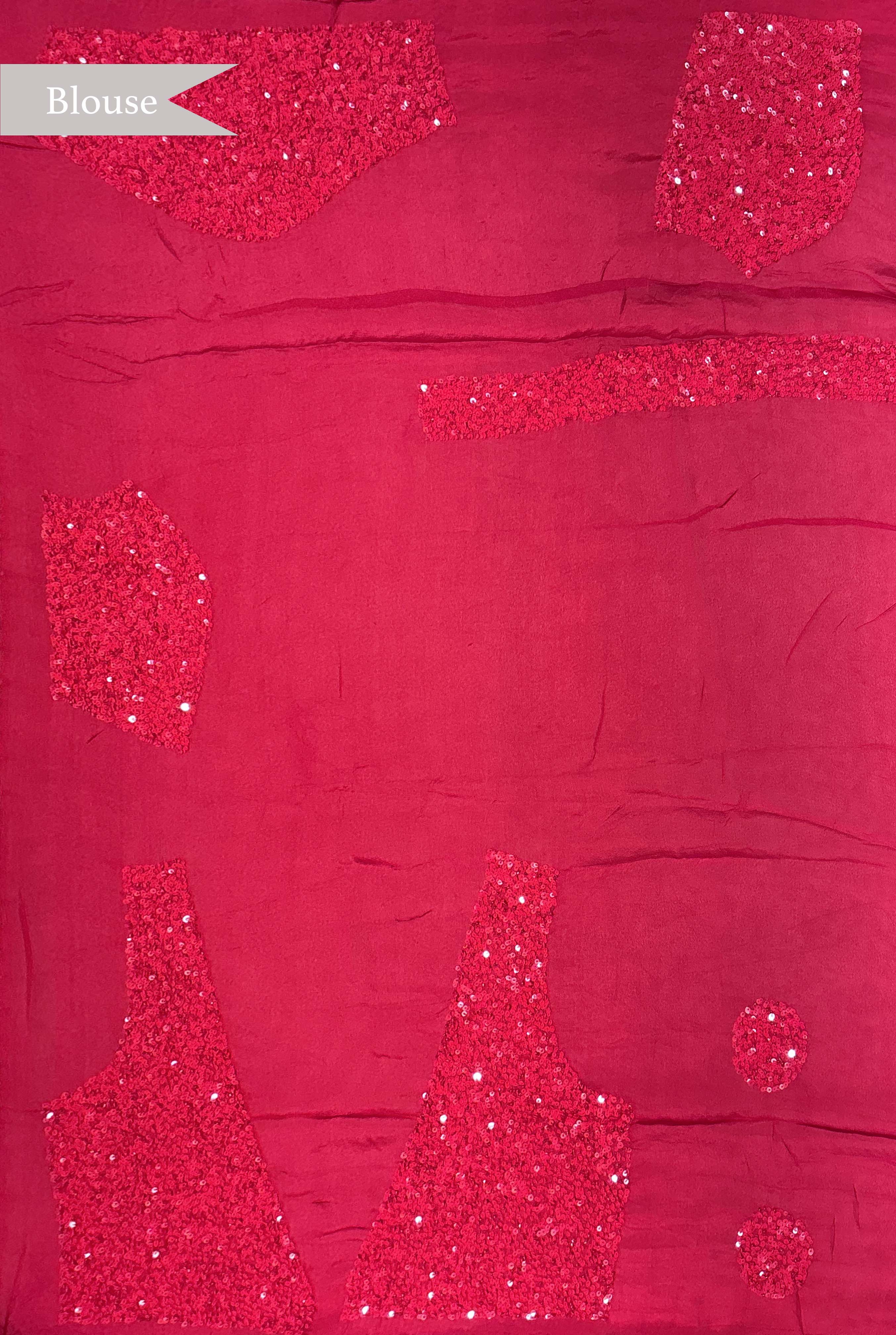 Red Crepe Saree with Sequin Work Border